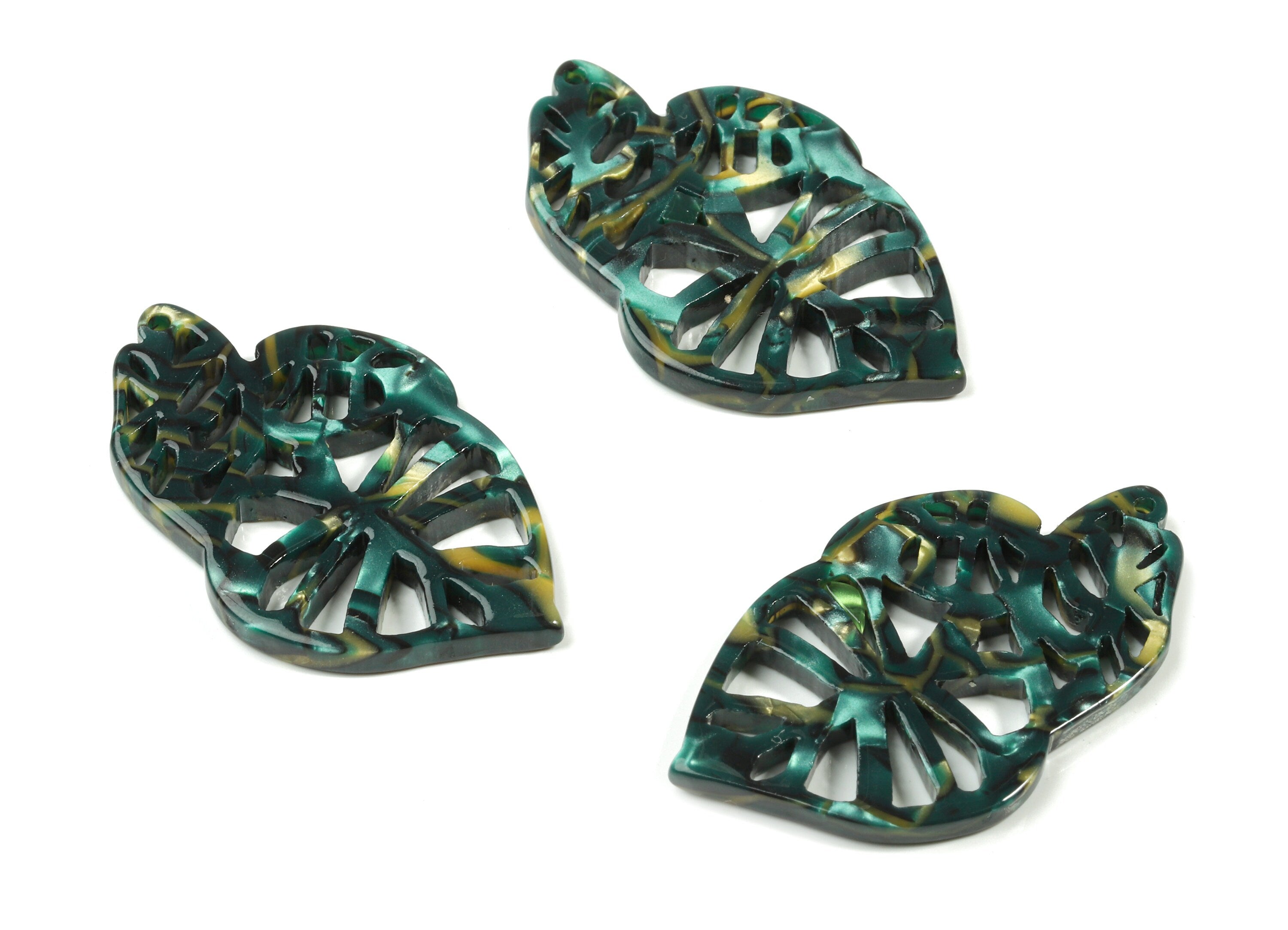 Acetate Leaf Earring Charms - Triple Leafs Pendant - Earring Finding - Jewelry Supplies - Color Code:A458 - 39.46x25.04x2.61mm - AC1834-A458 - DOMEDBAZAAR