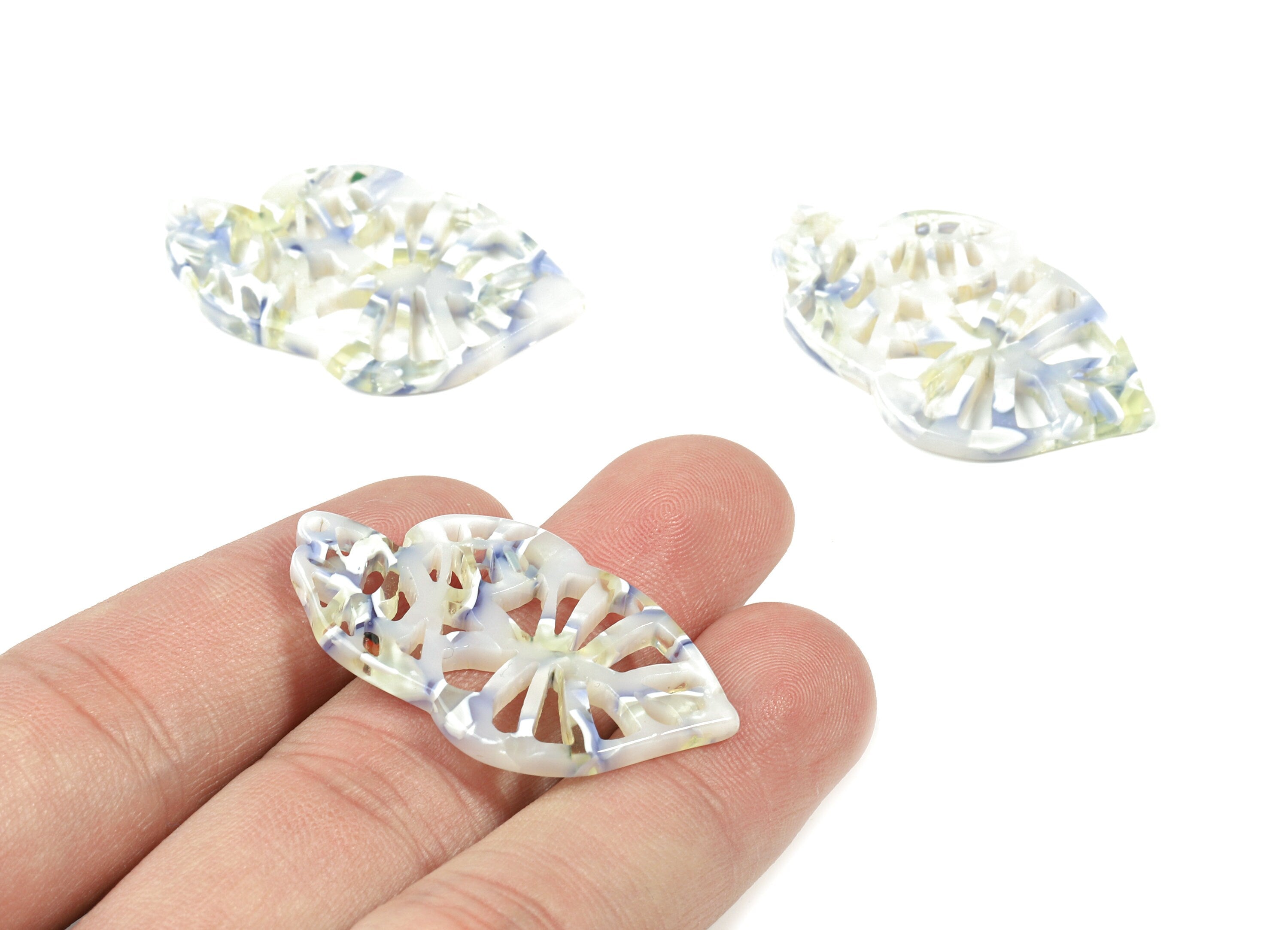 Acetate Leaf Earring Charms - Triple Leafs Pendant - Earring Finding - Jewelry Supplies - Color Code:A457 - 39.46x25.04x2.61mm - AC1834-A457 - DOMEDBAZAAR