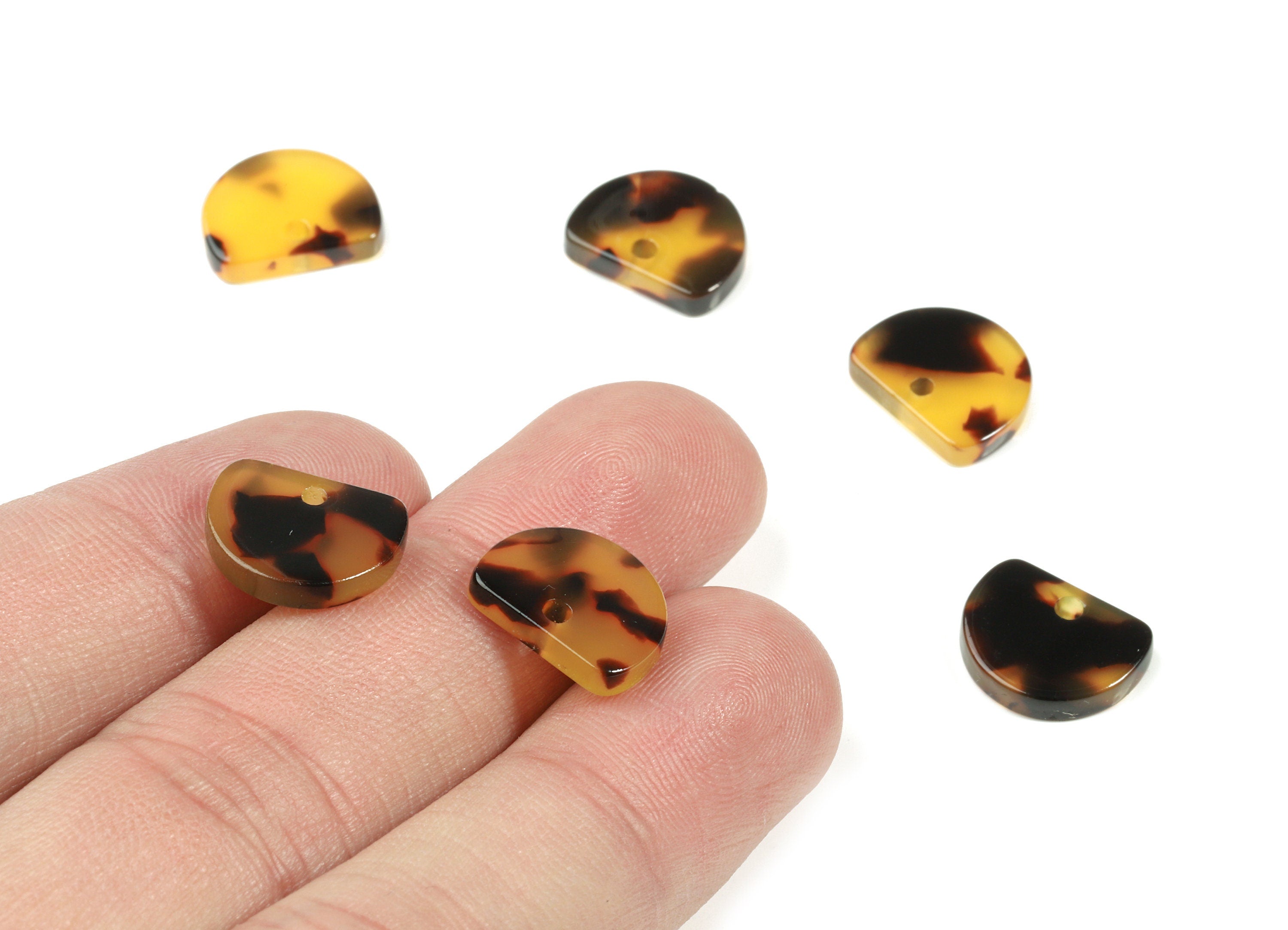 Acetate D Earring Charms - Tortoise Shell Half Moon Pendant - Jewelry Making Supplies - Color Code:A02 - 13.01x10.34x2.53mm - AC1844-A02 - DOMEDBAZAAR