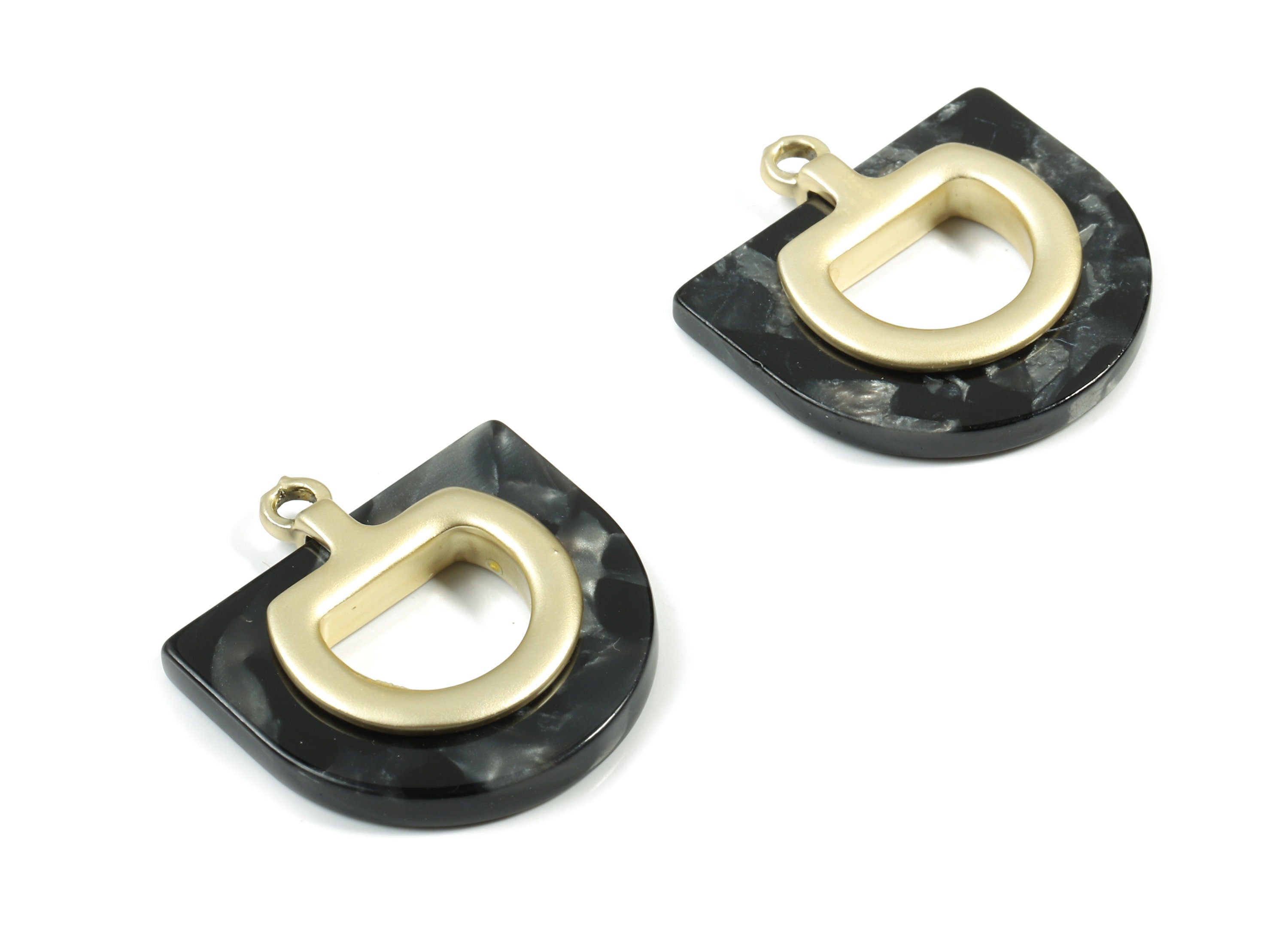 Alloy Frame Acetate D Earring Charm - Alloy Acetate Half Oval Pendant - Jewelry Supplies - Color Code:A48- 25.91x24.72x4.1mm - AC1851-A48-MG - DOMEDBAZAAR