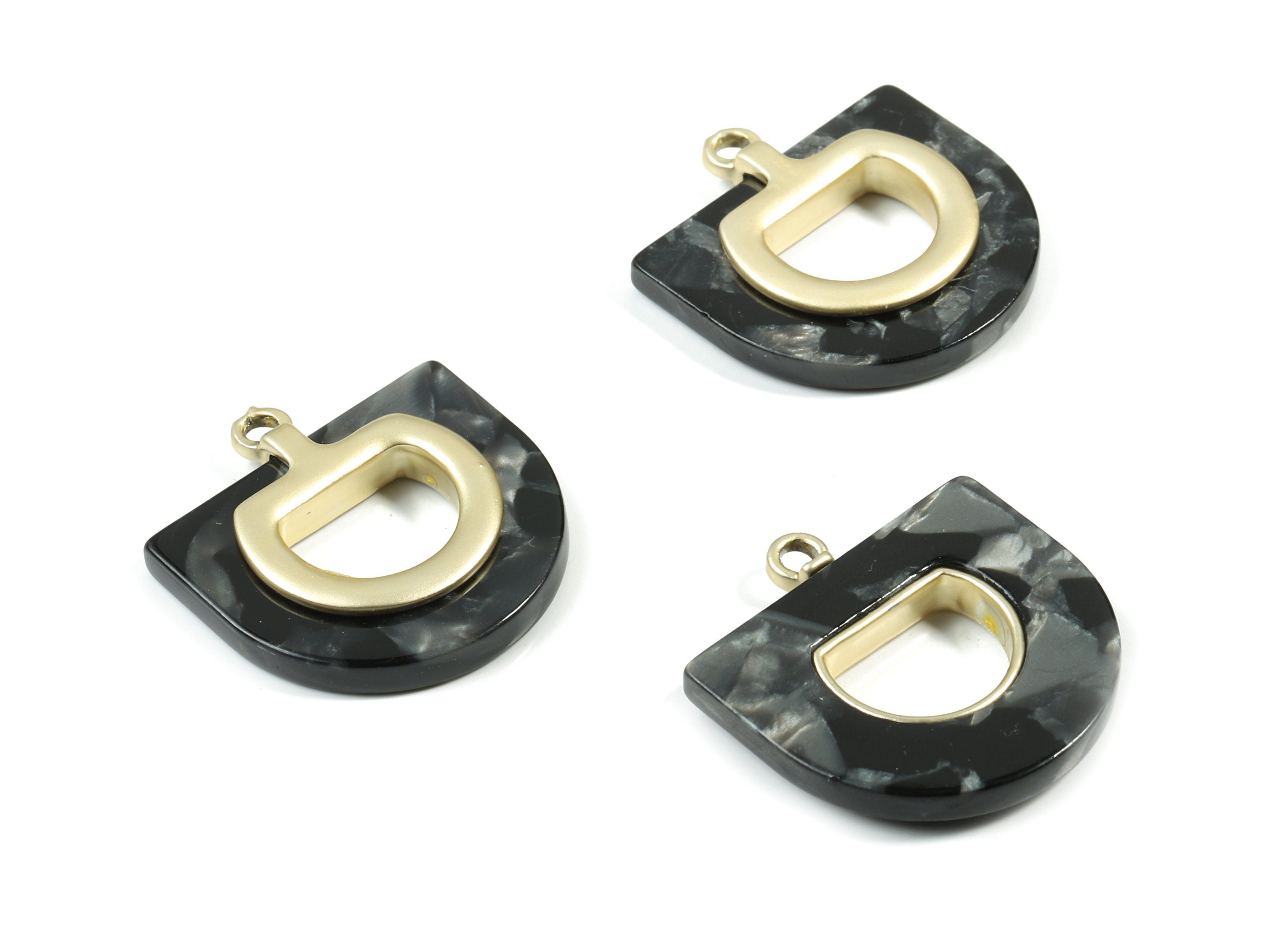 Alloy Frame Acetate D Earring Charm - Alloy Acetate Half Oval Pendant - Jewelry Supplies - Color Code:A48- 25.91x24.72x4.1mm - AC1851-A48-MG - DOMEDBAZAAR