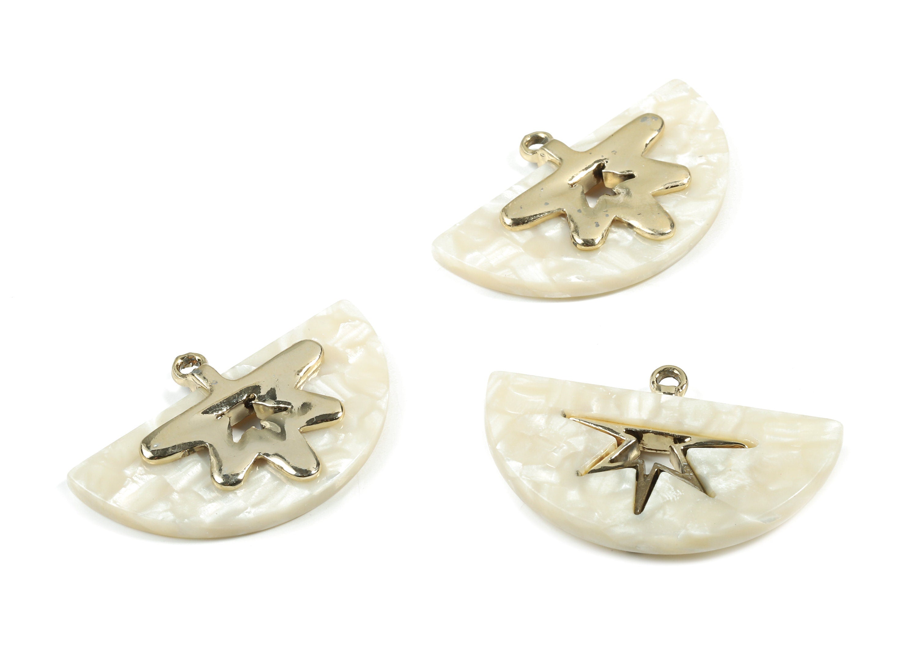 Alloy Frame Acetate Semi Circle Earring Charms - Alloy Acetate Half Oval Pendant - Color Code:A33- 38.49x25.24x4.64mm - AC1852-A33-G - DOMEDBAZAAR