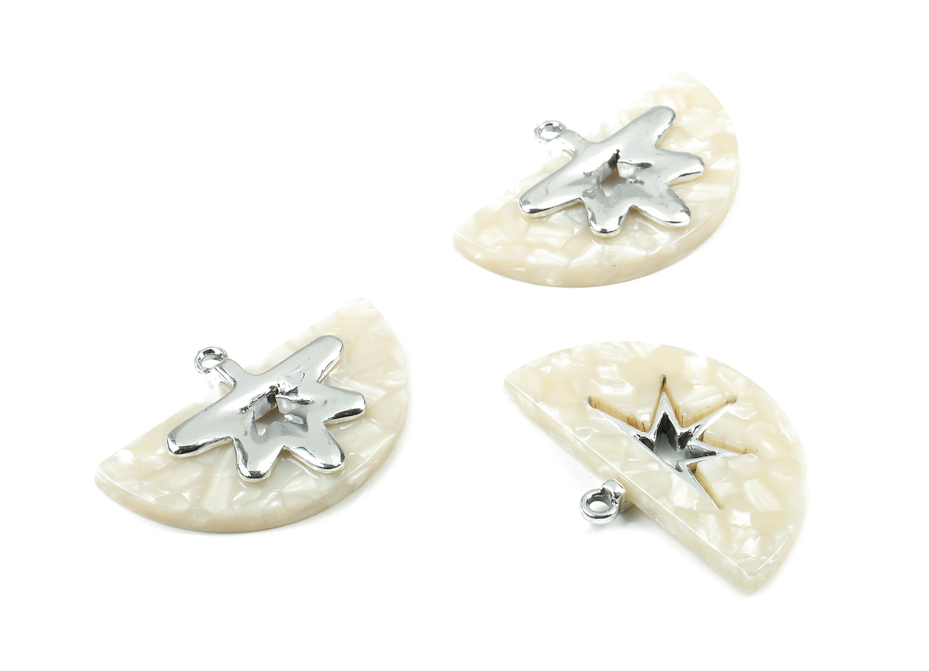 Alloy Frame Acetate Semi Circle Earring Charms - Alloy Acetate Half Oval Pendant - Color Code:A33- 38.49x25.24x4.64mm - AC1852-A33-S - DOMEDBAZAAR