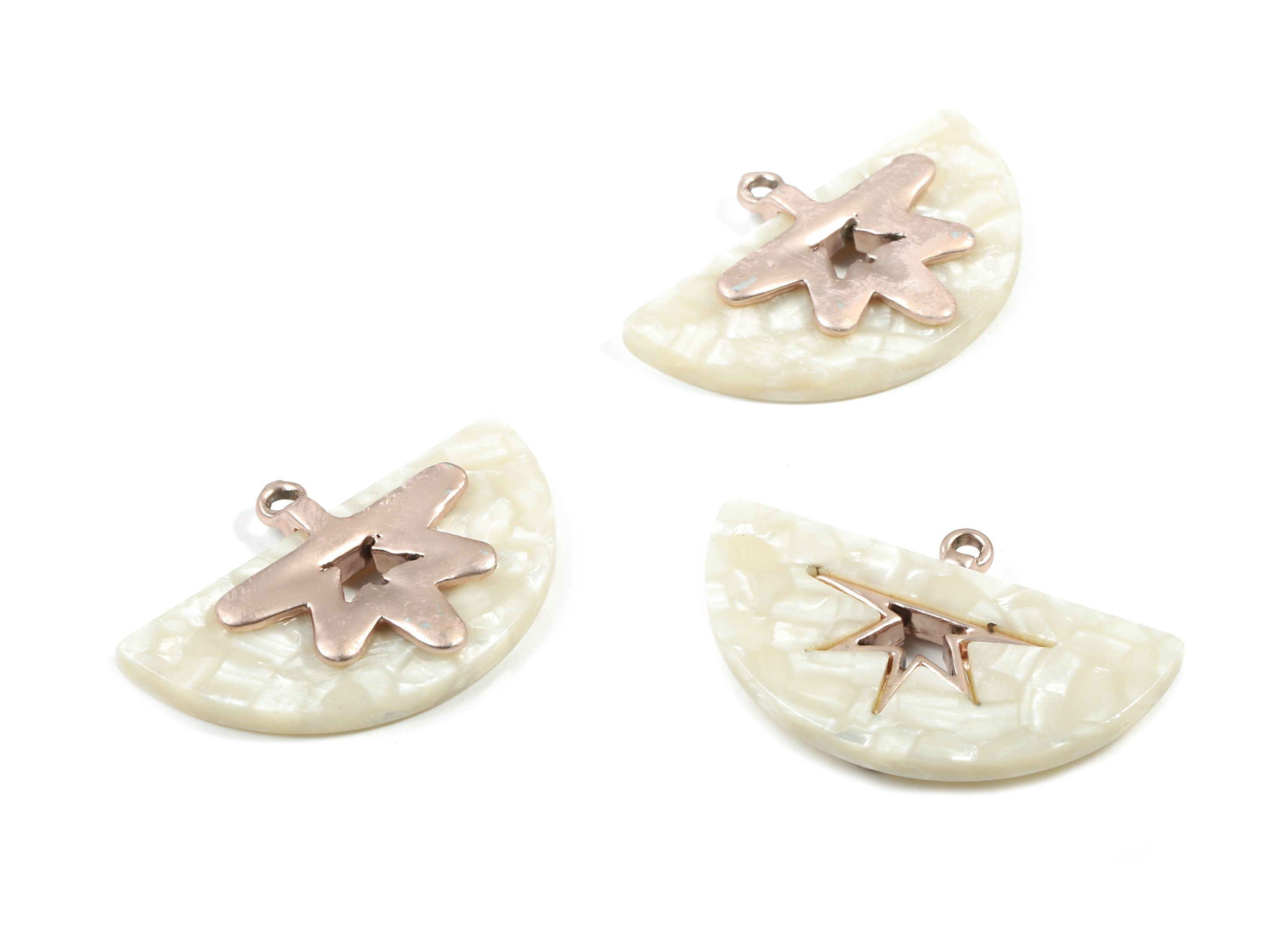 Alloy Frame Acetate Semi Circle Earring Charms - Alloy Acetate Half Oval Pendant - Color Code:A33- 38.49x25.24x4.64mm - AC1852-A33-MR - DOMEDBAZAAR