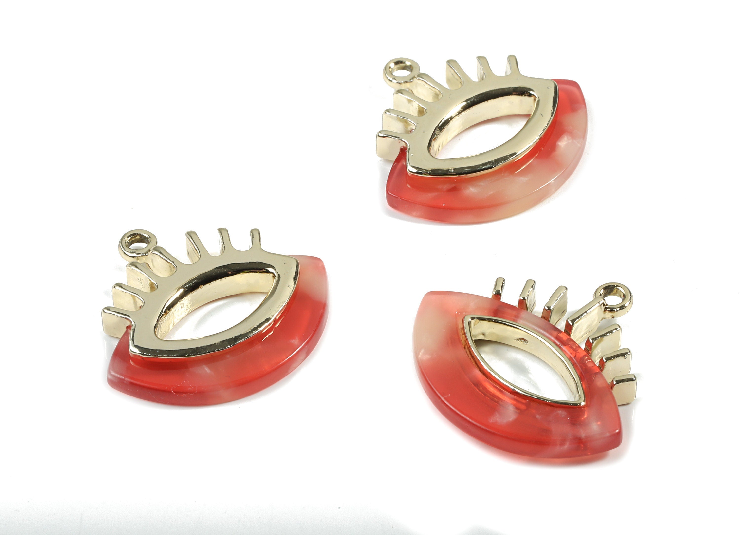 Acetate Alloy  Eyelash Charm - Alloy Frame Acetate Earring Charms and Eye Pendant  - Color Code:A34 - 26.36x28x4.51mm - AC1853-A34-G - DOMEDBAZAAR