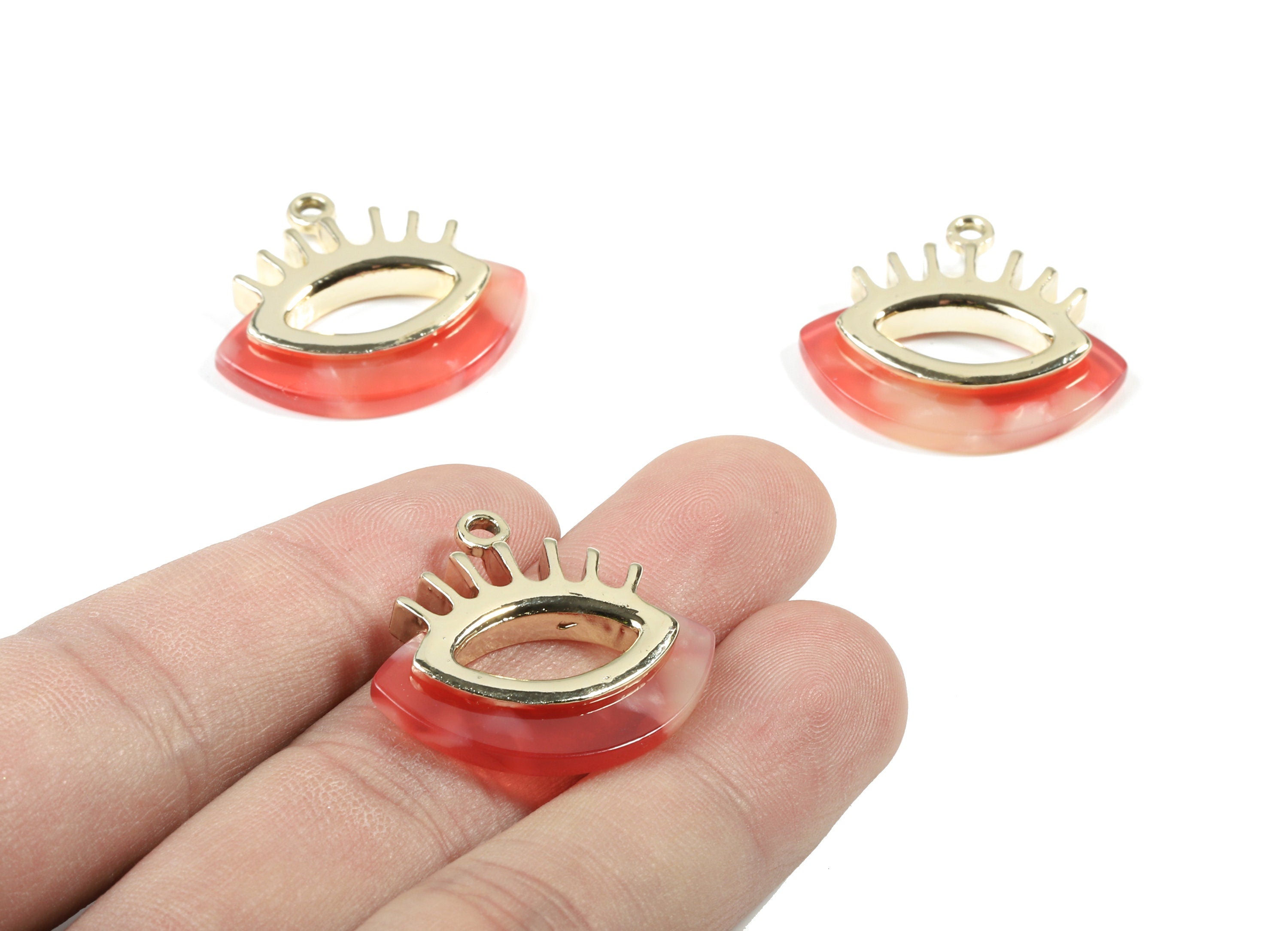 Acetate Alloy  Eyelash Charm - Alloy Frame Acetate Earring Charms and Eye Pendant  - Color Code:A34 - 26.36x28x4.51mm - AC1853-A34-G - DOMEDBAZAAR