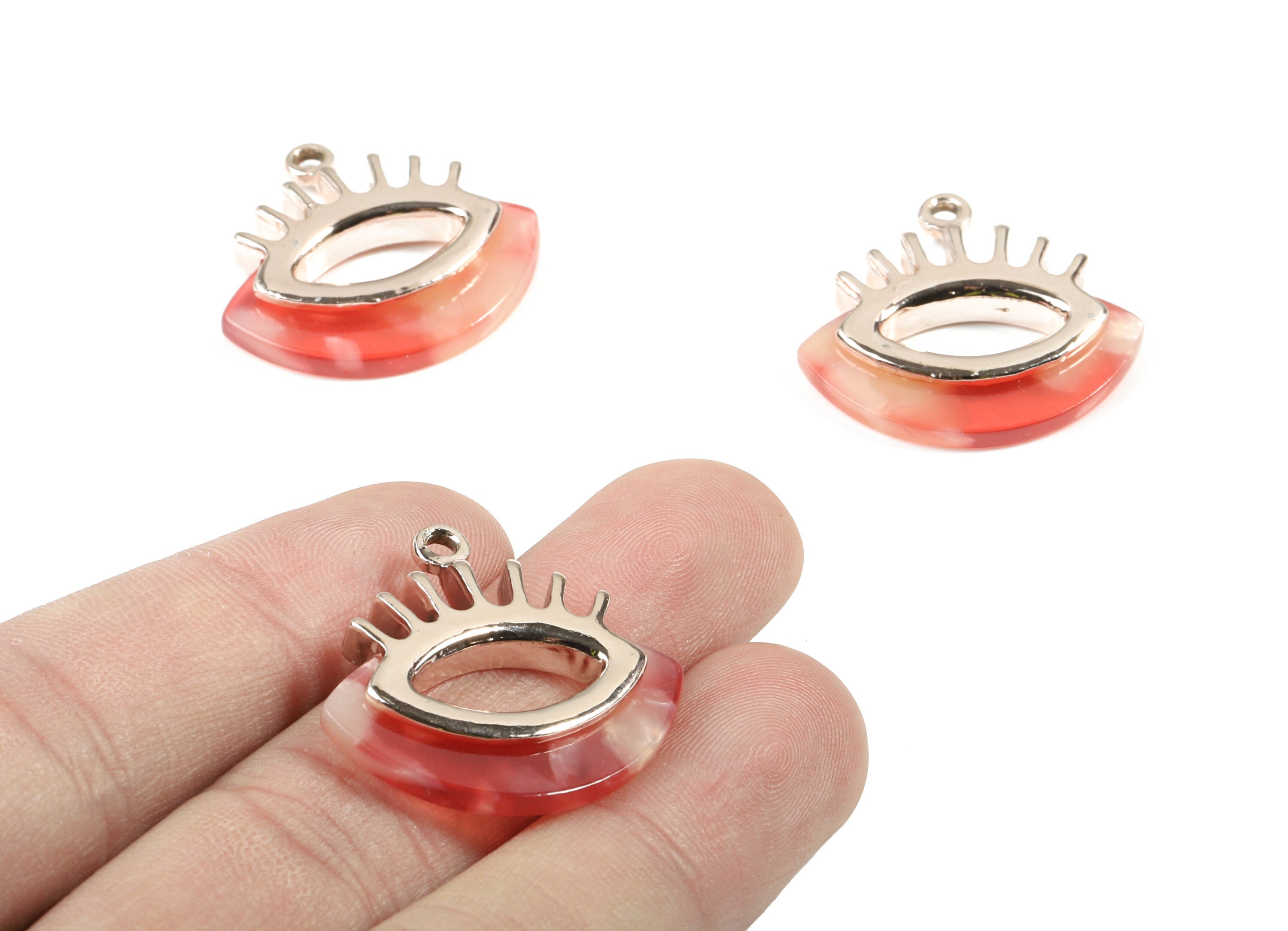 Acetate Alloy  Eyelash Charm - Alloy Frame Acetate Earring Charms and Eye Pendant  - Color Code:A34 - 26.36x28x4.51mm - AC1853-A34-R - DOMEDBAZAAR