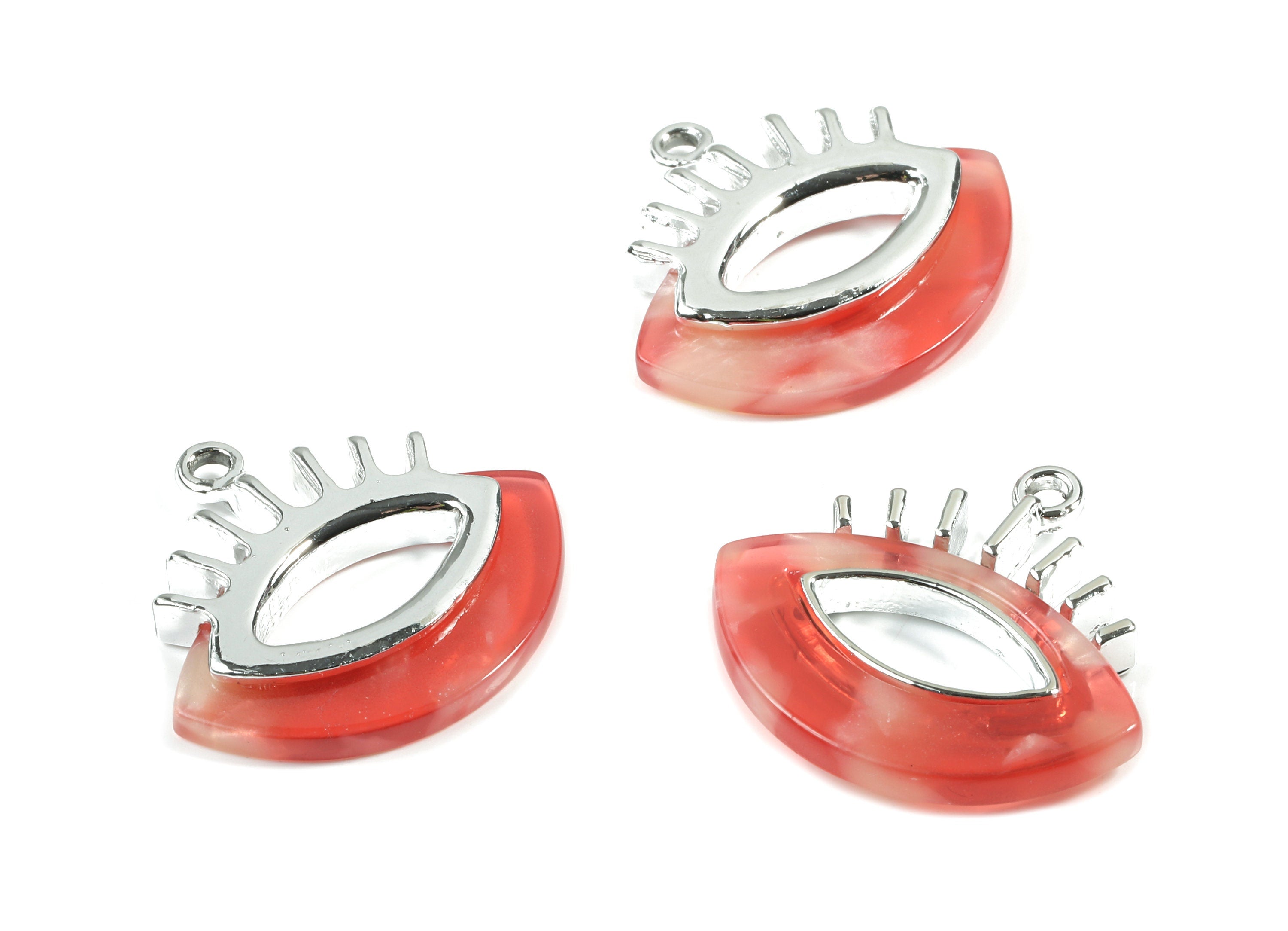 Acetate Alloy  Eyelash Charm - Alloy Frame Acetate Earring Charms and Eye Pendant  - Color Code:A34 - 26.36x28x4.51mm - AC1853-A34-S - DOMEDBAZAAR