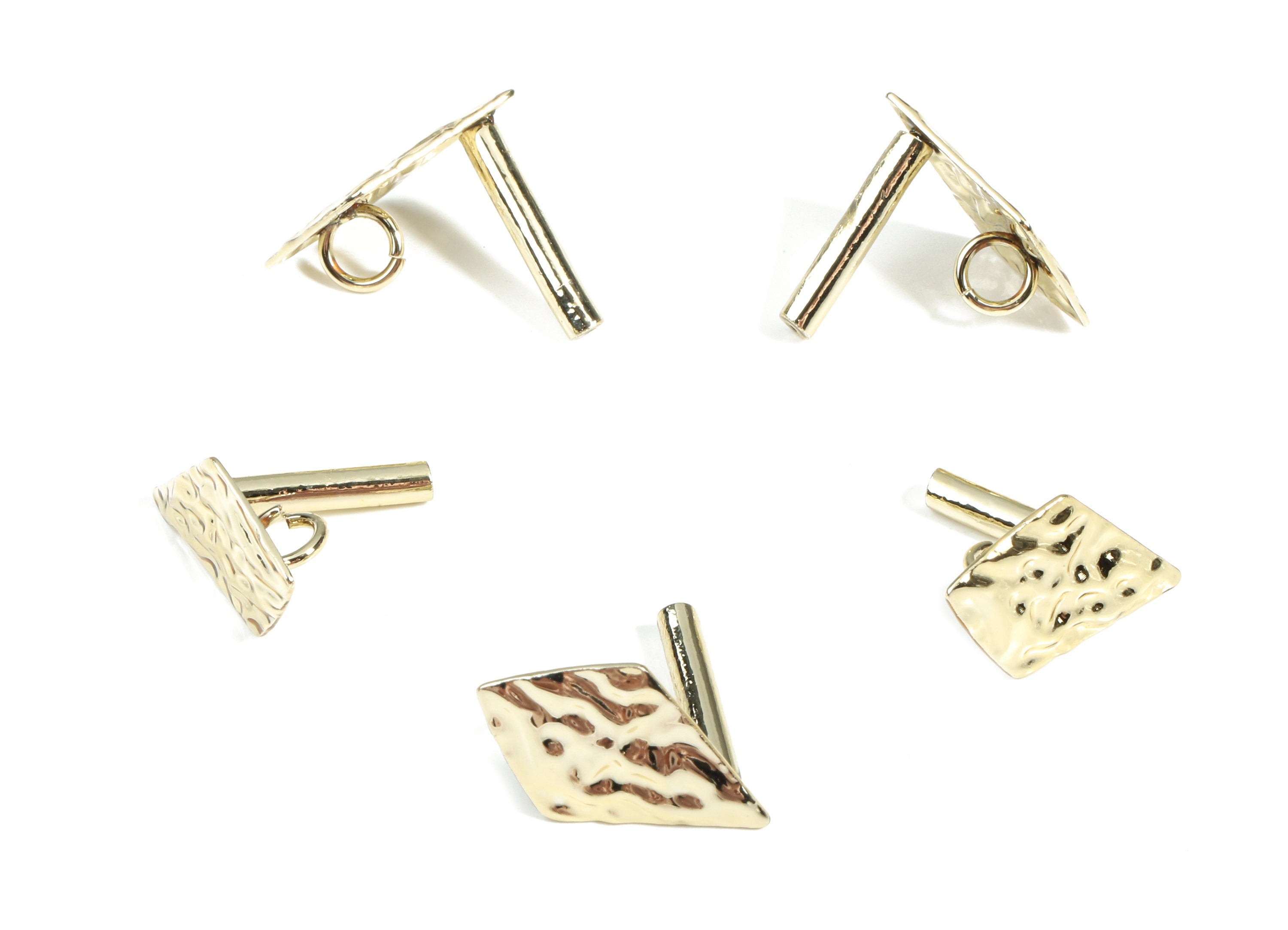 Alloy Rhombus Stud Earring With Loop - Zinc Alloy Rhombus Earring Post - Silver Stud - Gold Tone Plated - 18.14x11.34x0.84mm - ZZ1599 - DOMEDBAZAAR