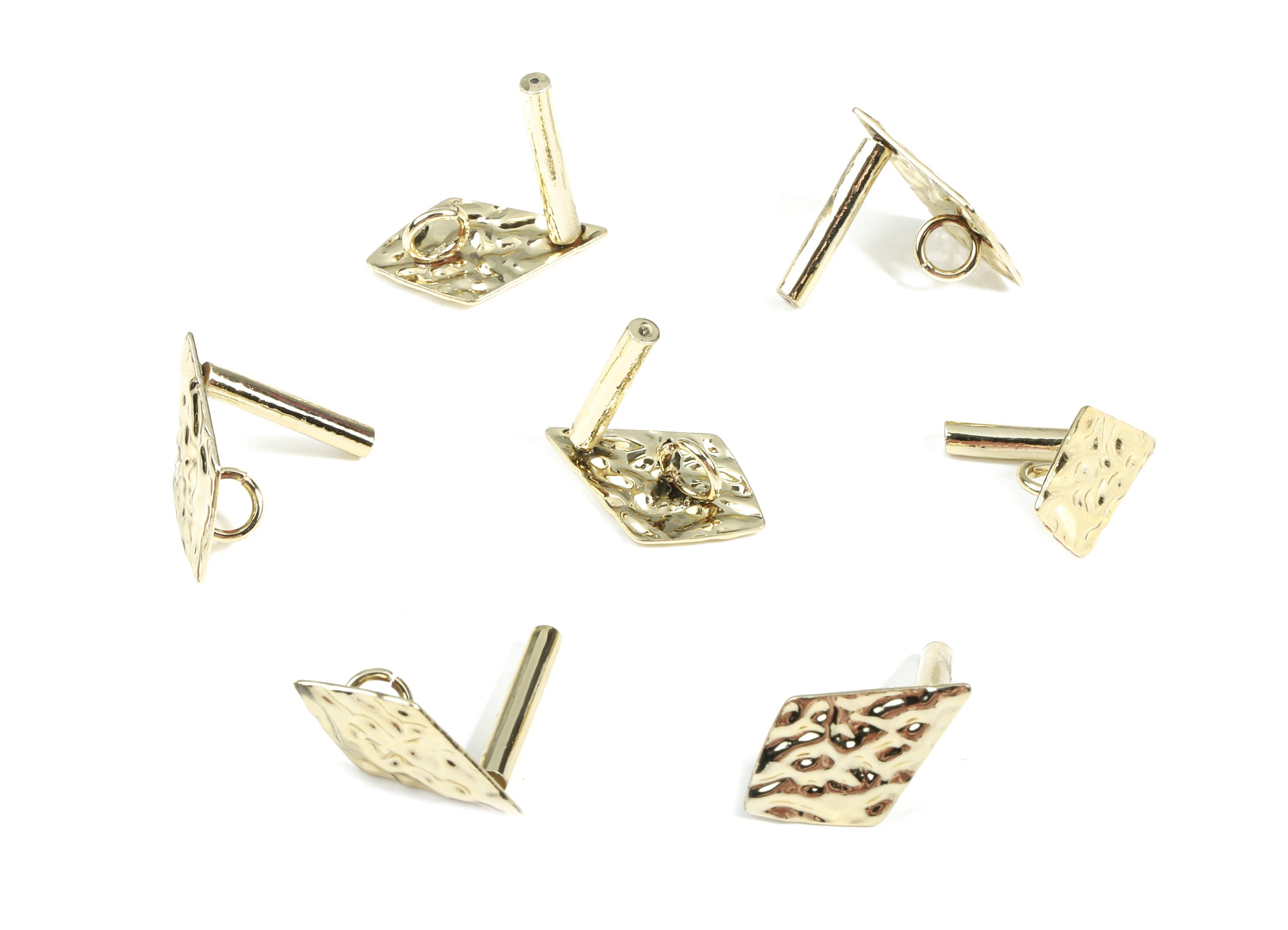 Alloy Rhombus Stud Earring With Loop - Zinc Alloy Rhombus Earring Post - Silver Stud - Gold Tone Plated - 18.14x11.34x0.84mm - ZZ1599 - DOMEDBAZAAR