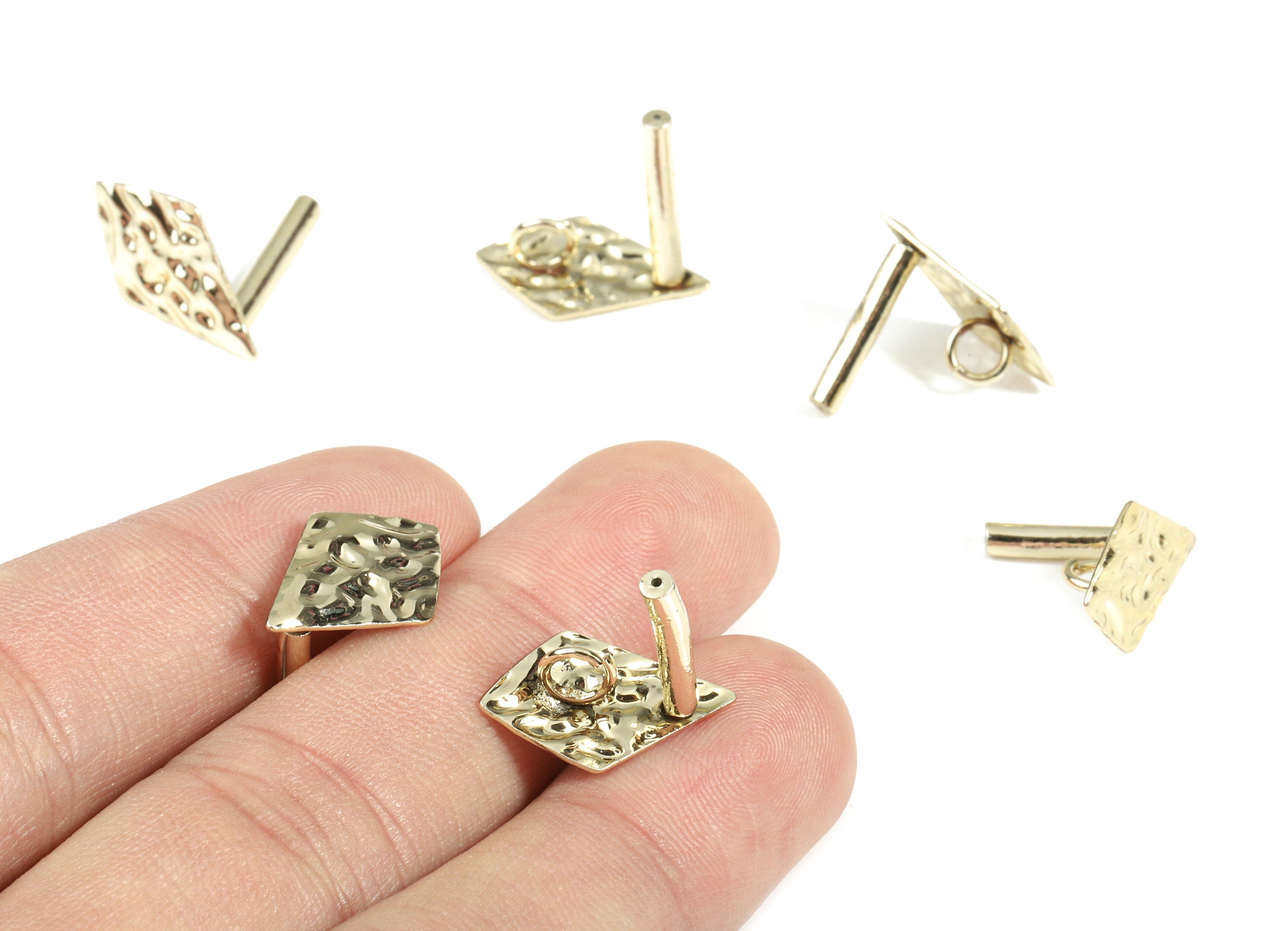 Alloy Rhombus Stud Earring With Loop - Zinc Alloy Rhombus Earring Post - Silver Stud - Gold Tone Plated - 18.14x11.34x0.84mm - ZZ1599 - DOMEDBAZAAR