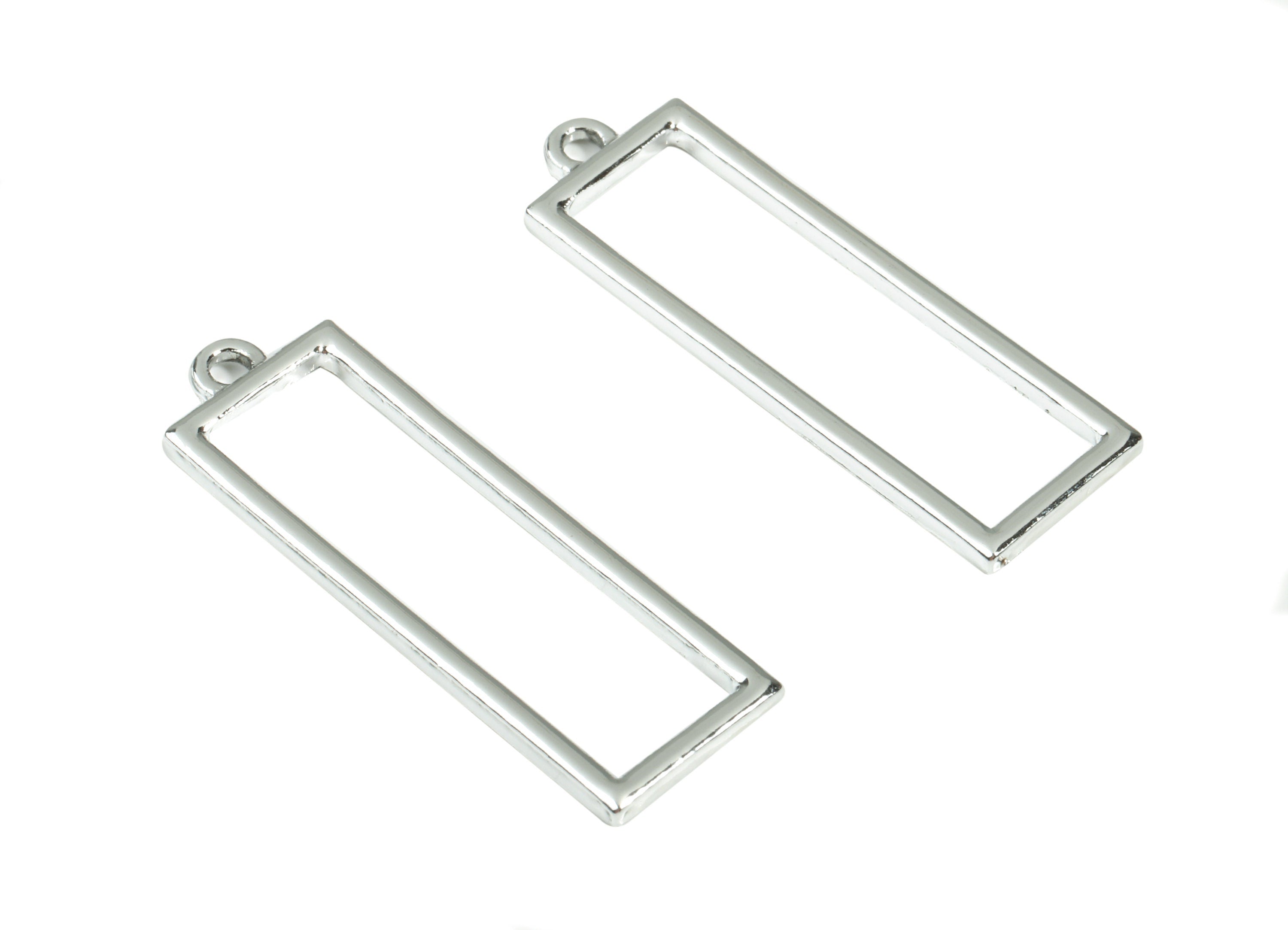 Alloy Rectangle Earring Charms - Zinc Alloy Rectangle Pendant - Silver Tone Plated - Jewelry Supplies - 42.15x13.61x2.29mm - ZZ1665 - DOMEDBAZAAR