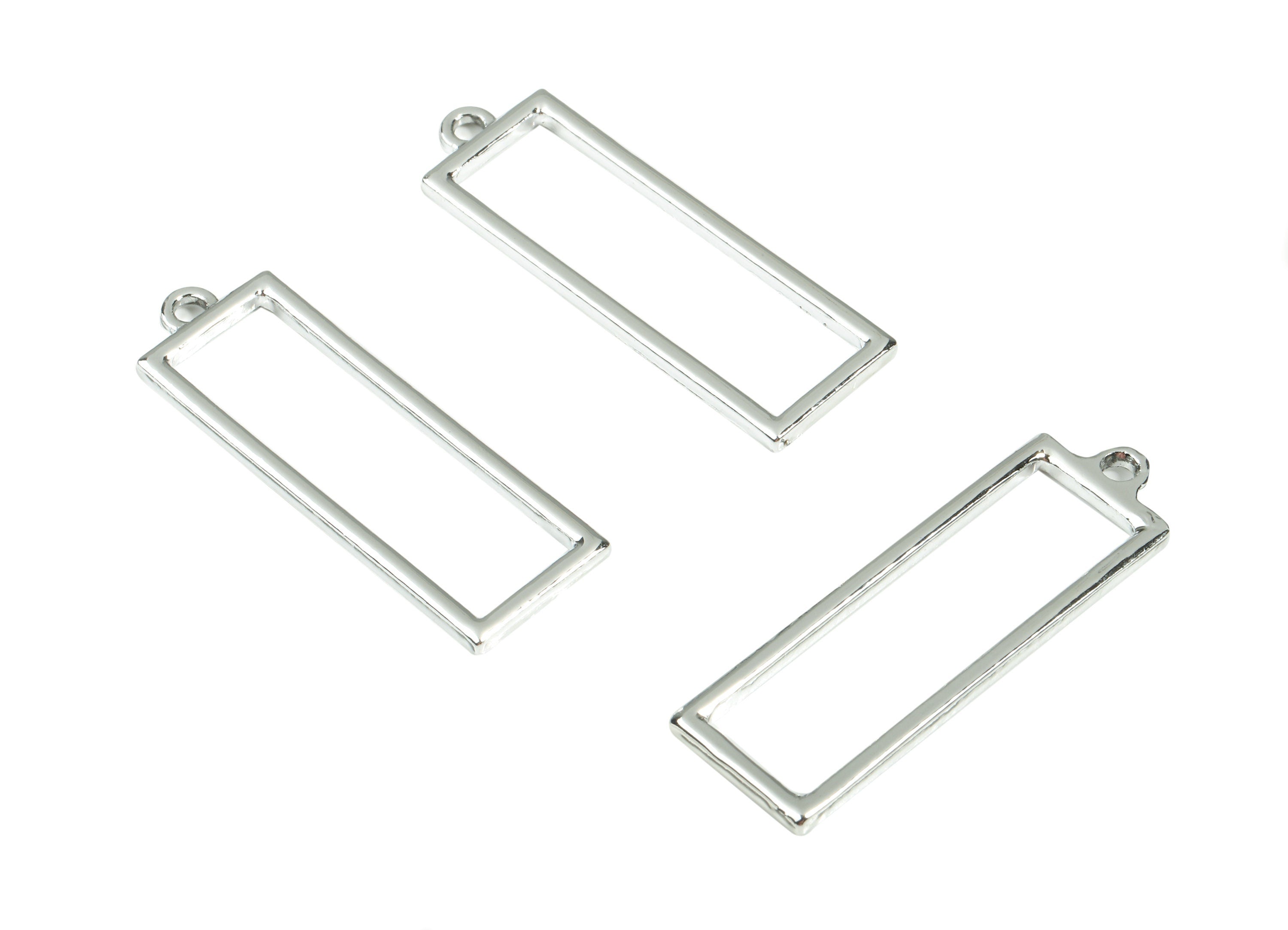 Alloy Rectangle Earring Charms - Zinc Alloy Rectangle Pendant - Silver Tone Plated - Jewelry Supplies - 42.15x13.61x2.29mm - ZZ1665 - DOMEDBAZAAR