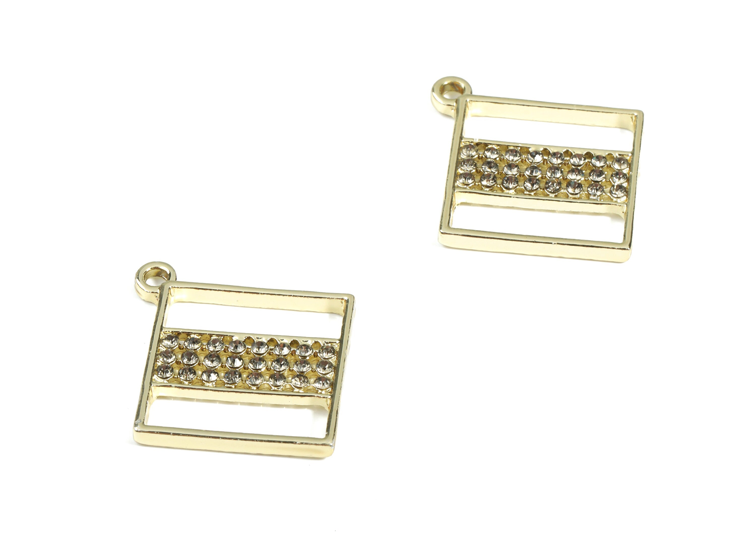 Alloy Square Pendant With Glasses - Zinc Alloy Square Earring Charms - Gold Tone Plated - Jewelry Supplies - 31.02x27.75x2.63mm - ZZ1689 - DOMEDBAZAAR