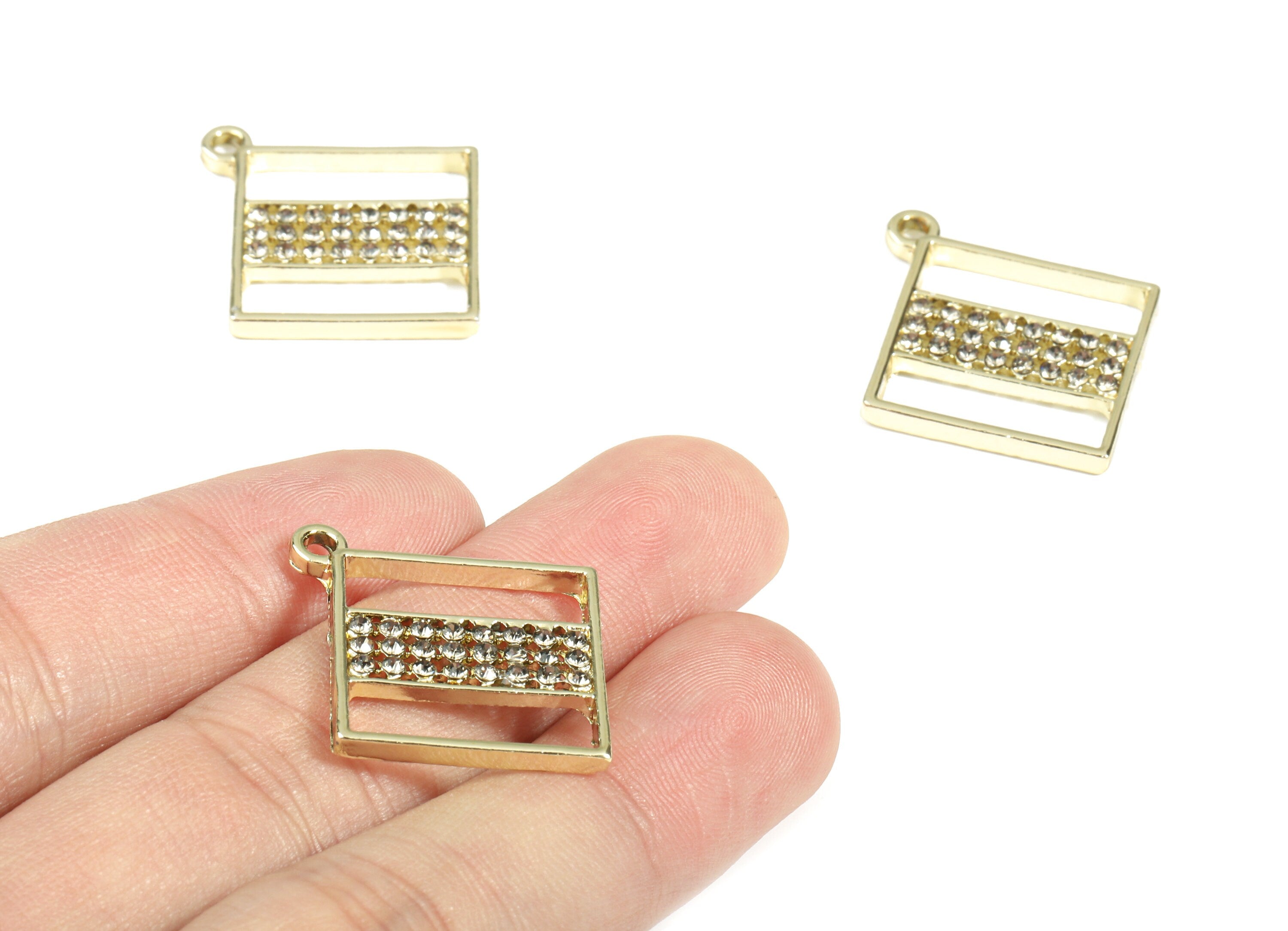 Alloy Square Pendant With Glasses - Zinc Alloy Square Earring Charms - Gold Tone Plated - Jewelry Supplies - 31.02x27.75x2.63mm - ZZ1689 - DOMEDBAZAAR