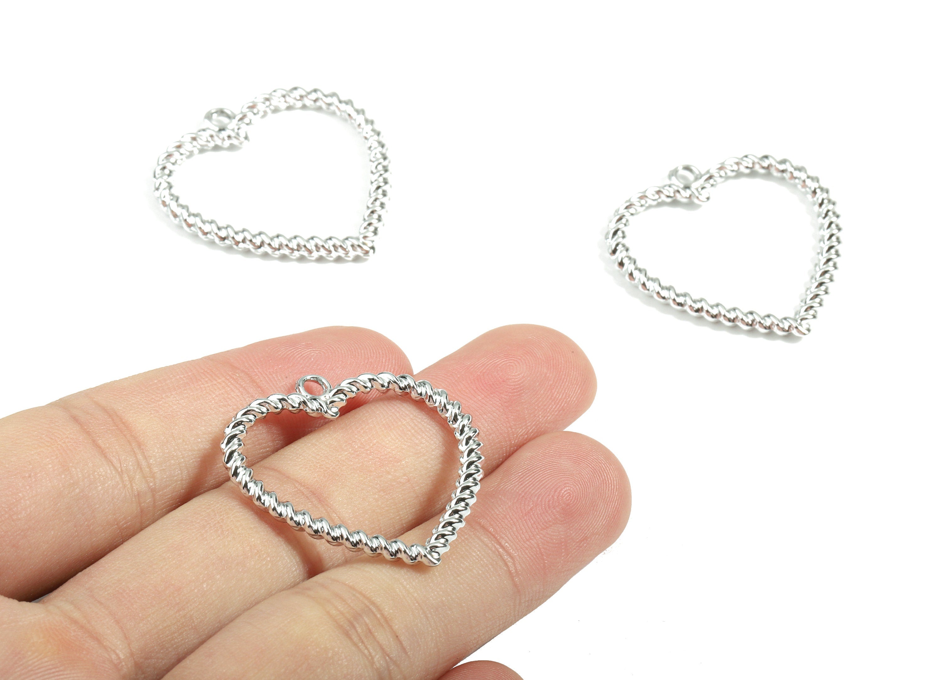 Alloy Heart Earring Charms - Zinc Alloy Screw Heart Pendant - Silver Tone Plated - Jewelry Supplies - 33.35x32.04x2.75mm - ZZ1659 - DOMEDBAZAAR