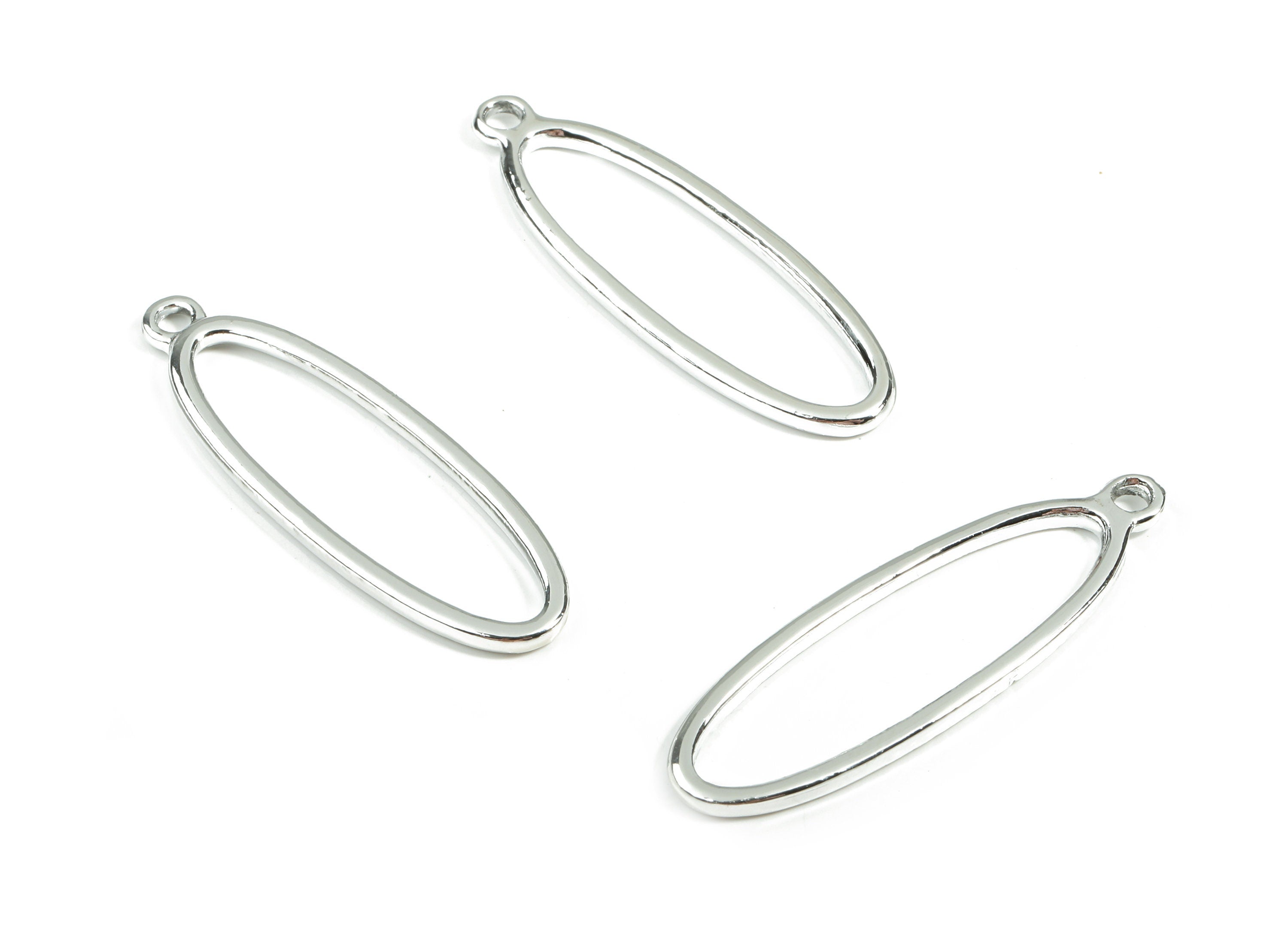 Alloy Oval Earring Charms - Zinc Alloy Oval Pendant - Silver Tone Plated - Earring Findings - Jewelry Supplies - 42.54x13.4x1.97mm - ZZ1677 - DOMEDBAZAAR