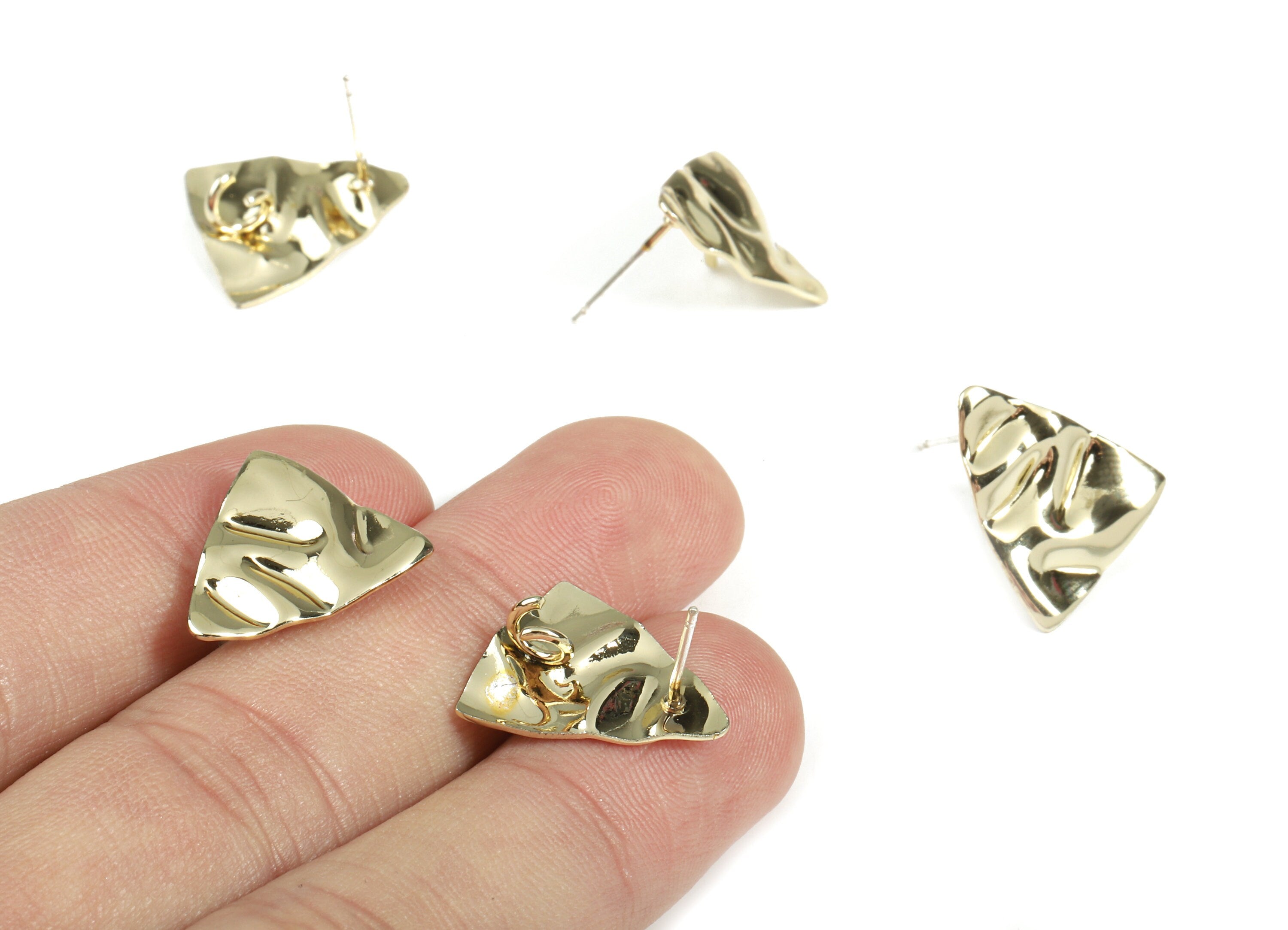 Alloy Triangle Stud Earring With Loop - Zinc Alloy Triangle Wavy Earring Post - Silver Stud - Gold Tone Plated - 16.94x14.52x1.26mm - ZZ1602 - DOMEDBAZAAR