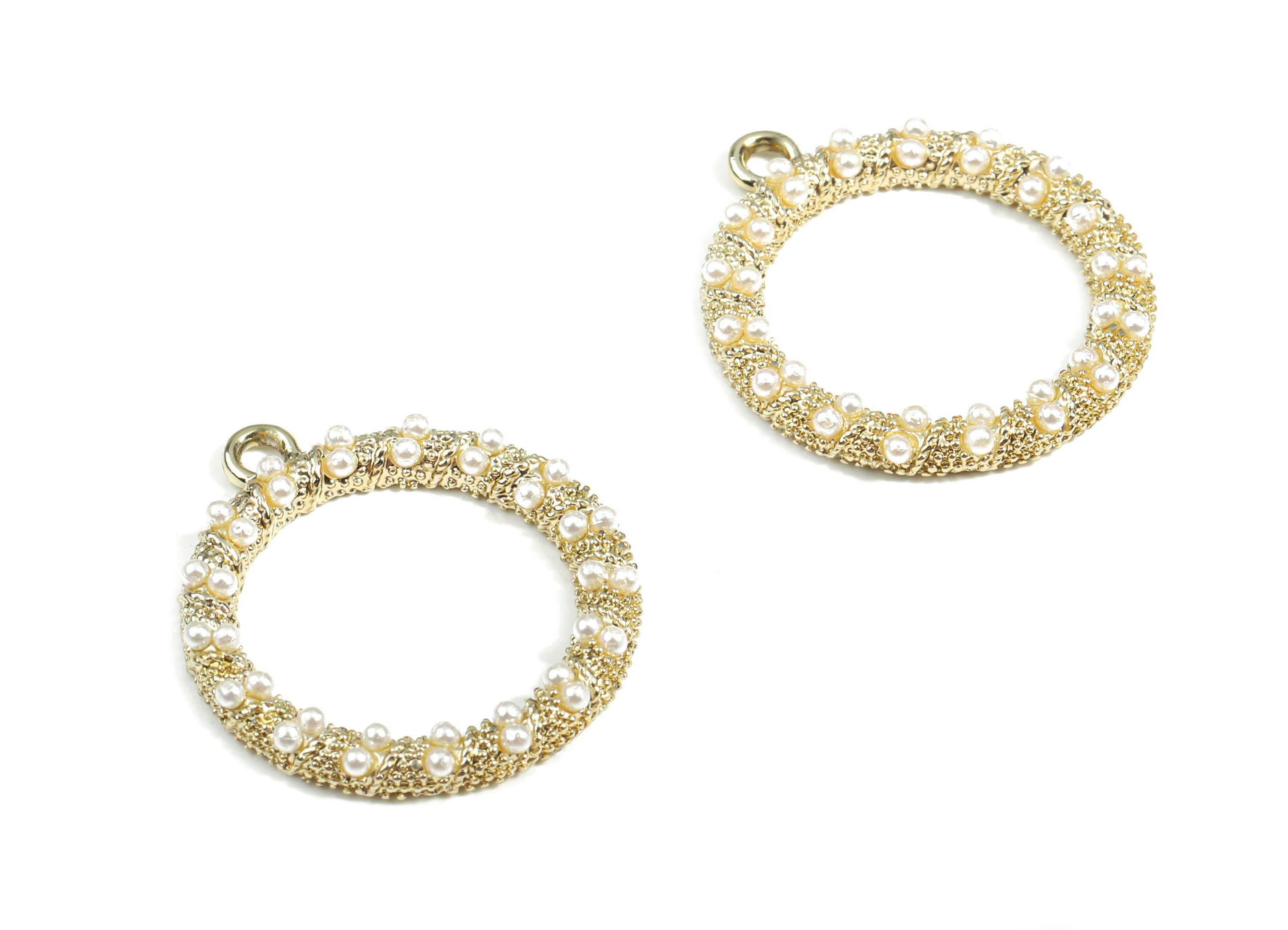 Alloy Hoop Pendant With Peals - Zinc Alloy Circle Earring Charms - Gold Tone Plated - Jewelry Supplies - 26x23.11x2.81mm - ZZ1593 - DOMEDBAZAAR