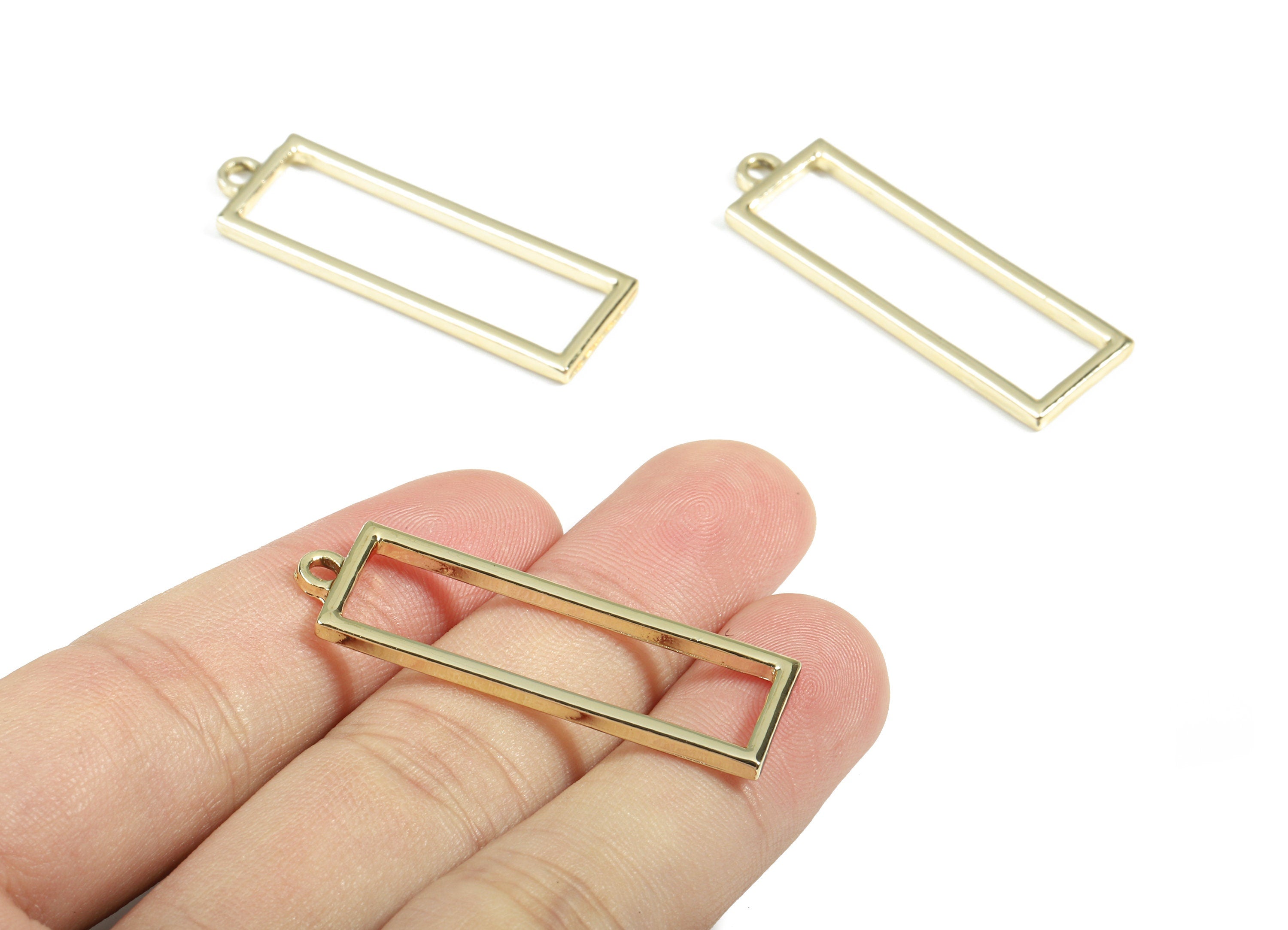 Alloy Rectangle Earring Charms - Zinc Alloy Rectangle Pendant - Gold Tone Plated - Jewelry Supplies - 42.15x13.61x2.29mm - ZZ1664 - DOMEDBAZAAR