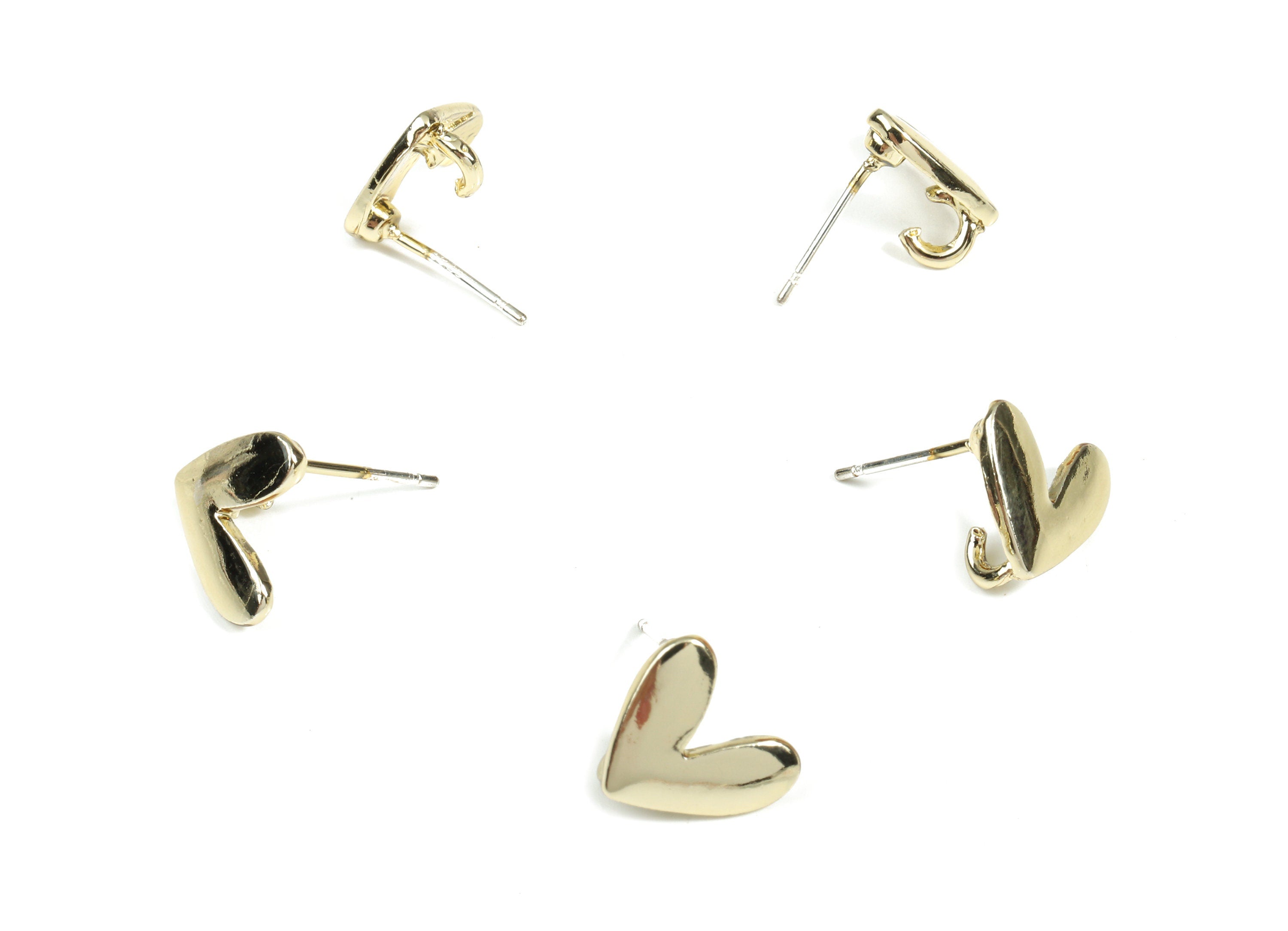 Alloy Heart Stud Earring With Loop - Zinc Alloy Heart Earring Post - Silver Stud - Gold Tone Plated - 11.29x9.25x1.33mm - ZZ1605 - DOMEDBAZAAR