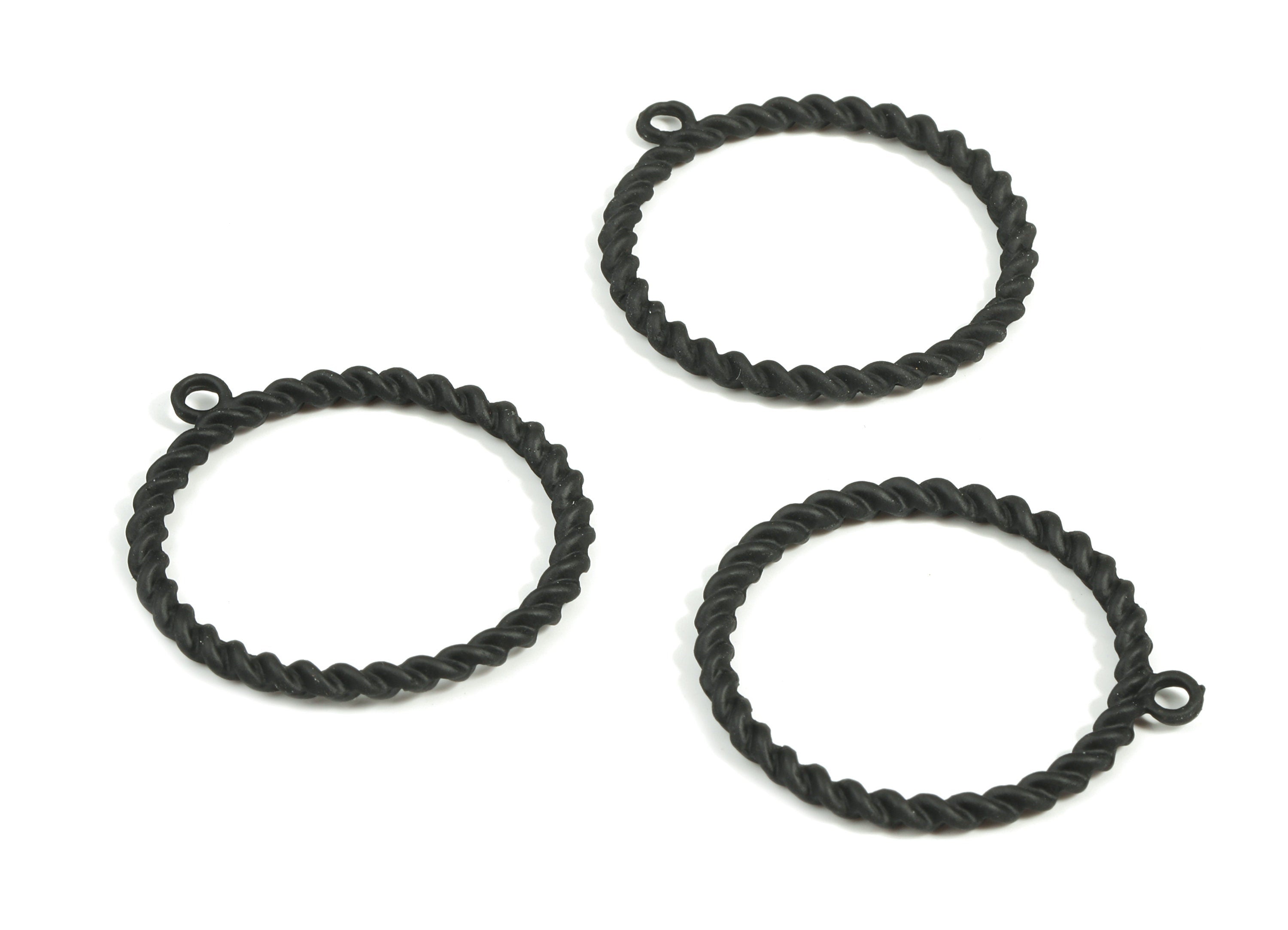 Alloy Circle Ring Earring Charms - Zinc Alloy Screw Hoop Pendant - Matte Black Tone Plated - Jewelry Supplies - 35.39x32.03x2.83mm - ZZ1657 - DOMEDBAZAAR