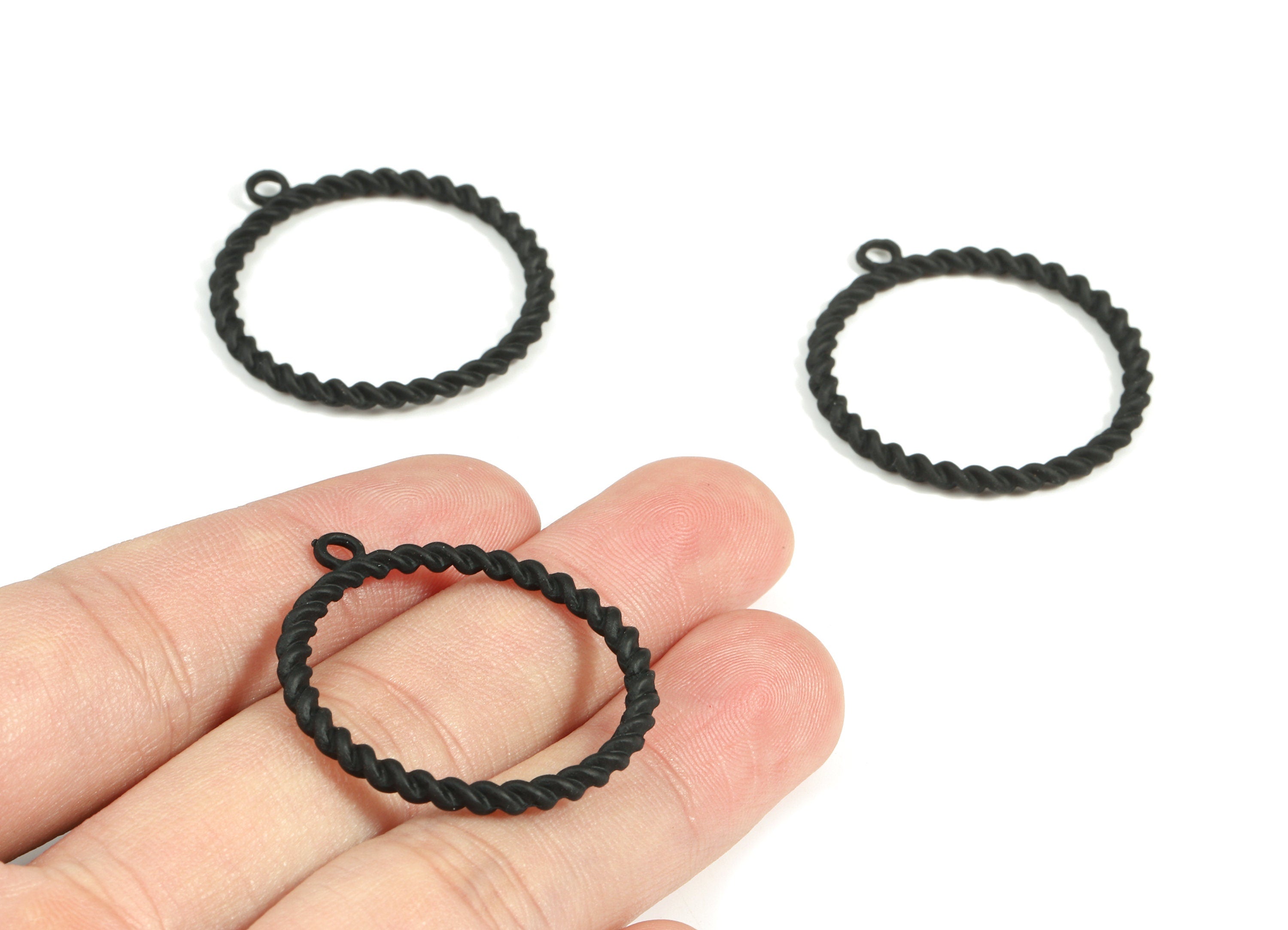Alloy Circle Ring Earring Charms - Zinc Alloy Screw Hoop Pendant - Matte Black Tone Plated - Jewelry Supplies - 35.39x32.03x2.83mm - ZZ1657 - DOMEDBAZAAR
