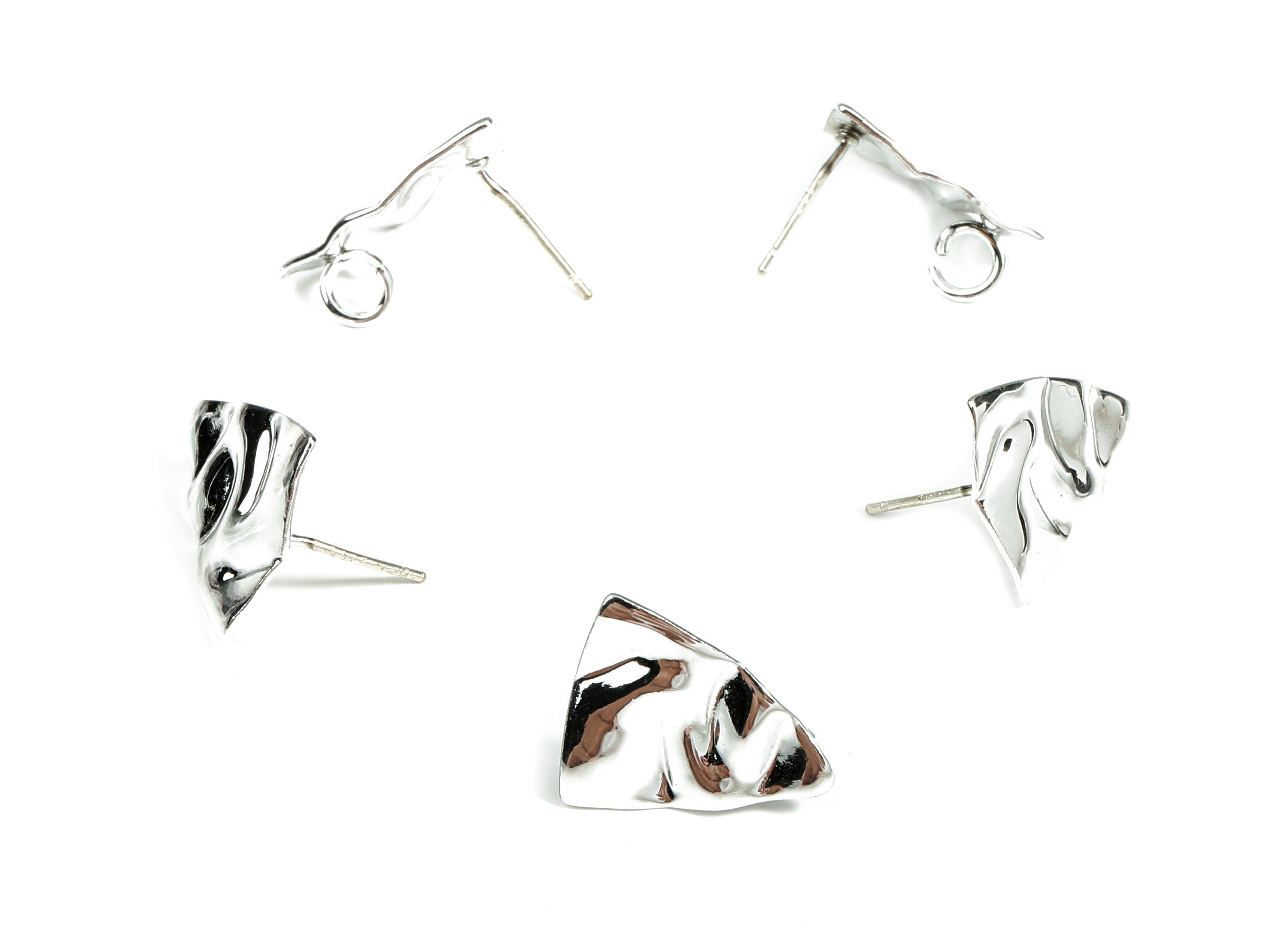 Alloy Triangle Stud Earring With Loop - Zinc Alloy Triangle Wavy Earring Post - Silver Stud - Silver Tone Plated - 16.94x14.5x1.5mm - ZZ1603 - DOMEDBAZAAR