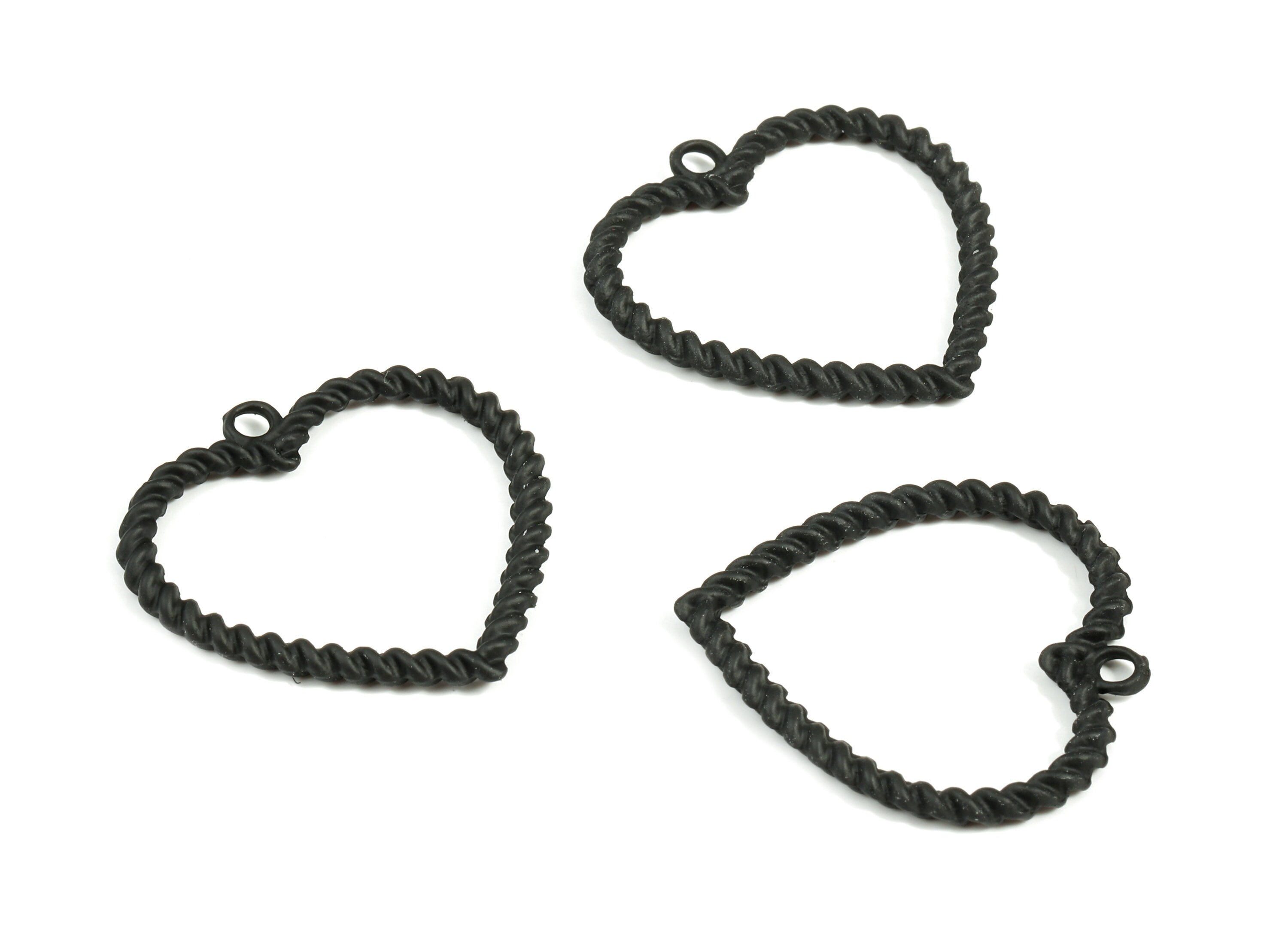 Alloy Heart Earring Charms - Zinc Alloy Screw Heart Pendant - Matte Black Tone Plated - Jewelry Supplies - 33.35x32.04x2.63mm - ZZ1660 - DOMEDBAZAAR