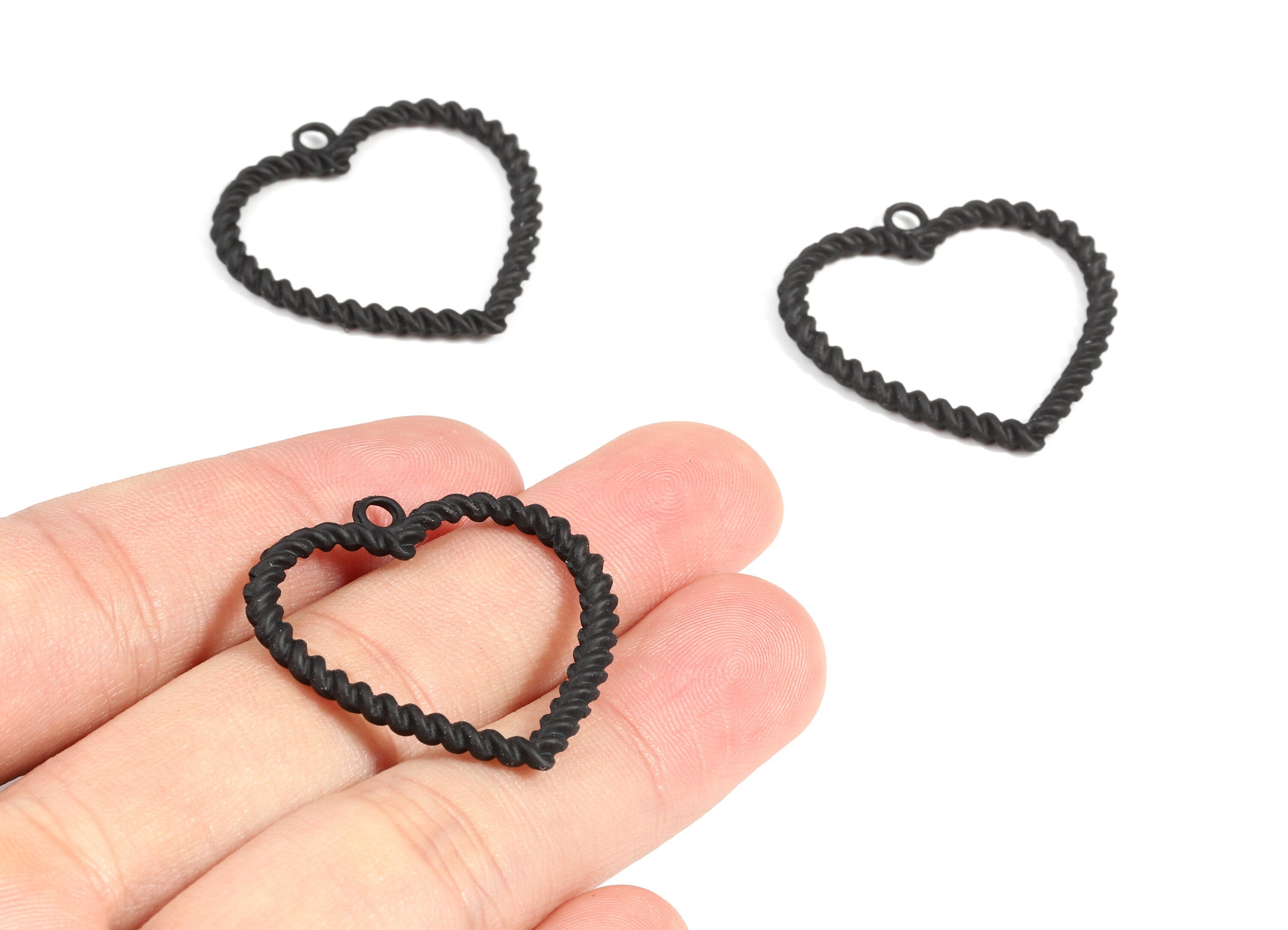 Alloy Heart Earring Charms - Zinc Alloy Screw Heart Pendant - Matte Black Tone Plated - Jewelry Supplies - 33.35x32.04x2.63mm - ZZ1660 - DOMEDBAZAAR