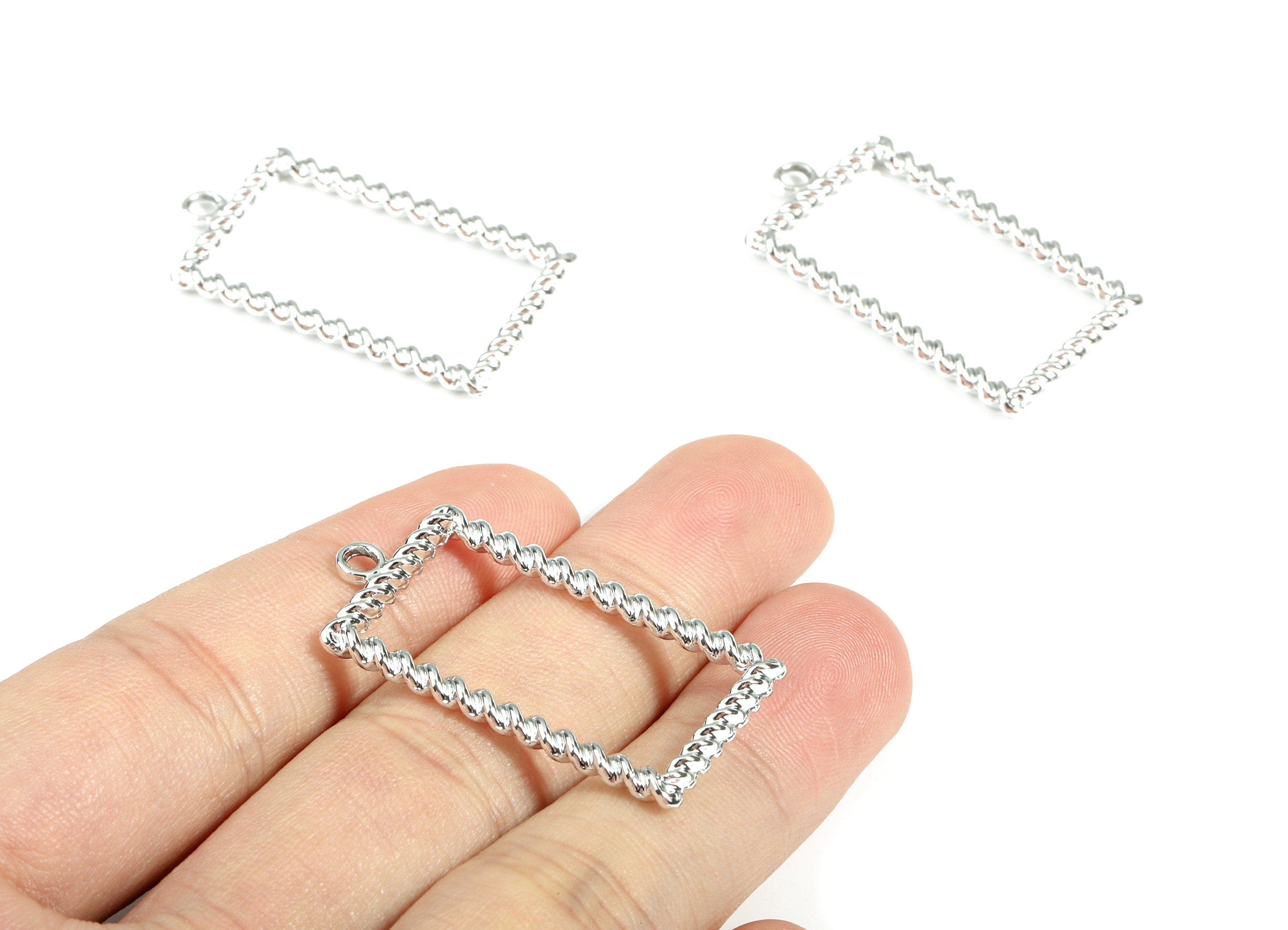 Alloy Rectangle Earring Charms - Zinc Alloy Screw Rectangle Pendant - Silver Tone Plated - Jewelry Supplies - 37.04x19.86x2.71mm - ZZ1662 - DOMEDBAZAAR