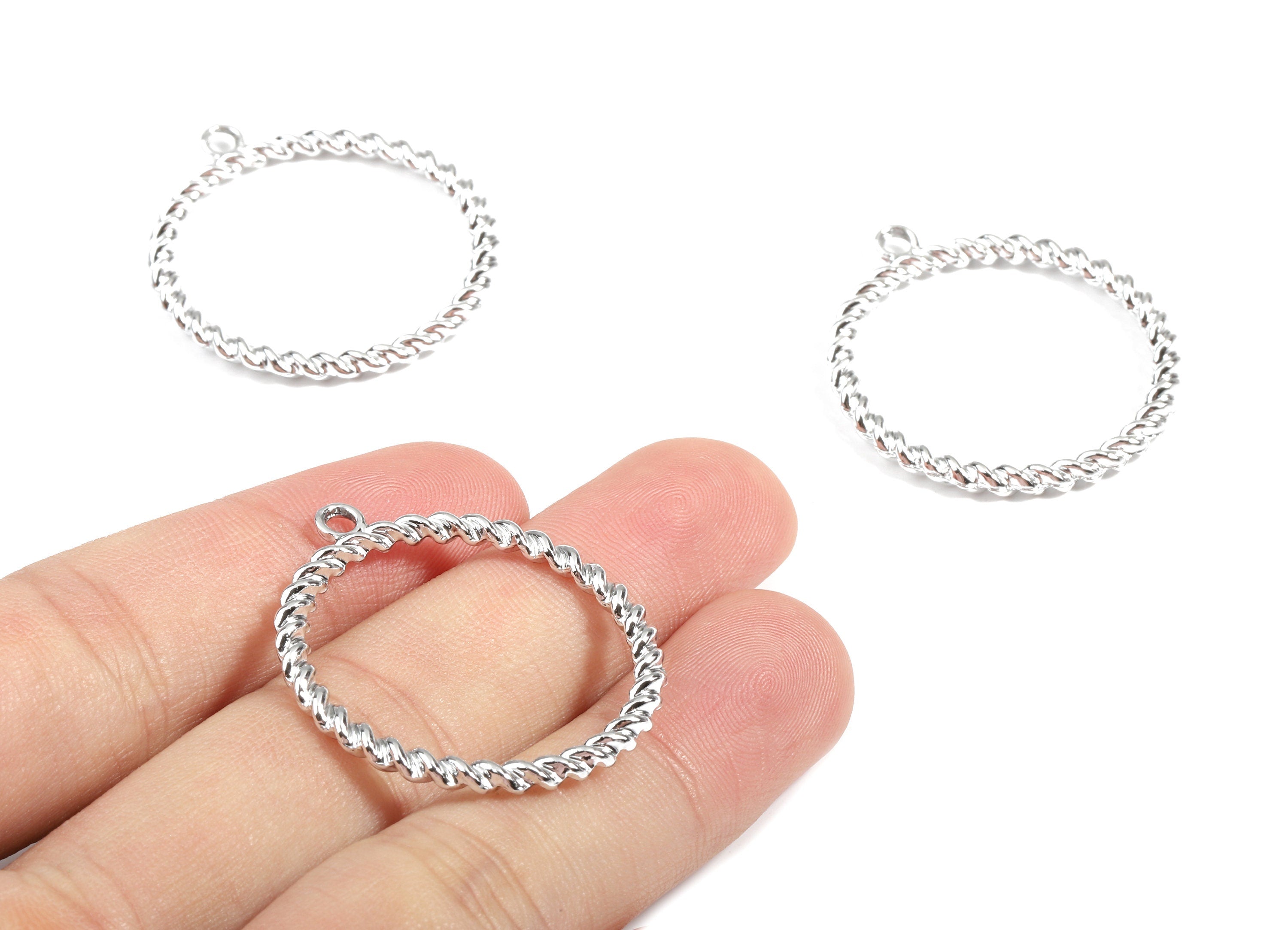 Alloy Circle Ring Earring Charms - Zinc Alloy Screw Hoop Pendant - Silver Tone Plated - Jewelry Supplies - 35.39x32.03x2.78mm - ZZ1656 - DOMEDBAZAAR