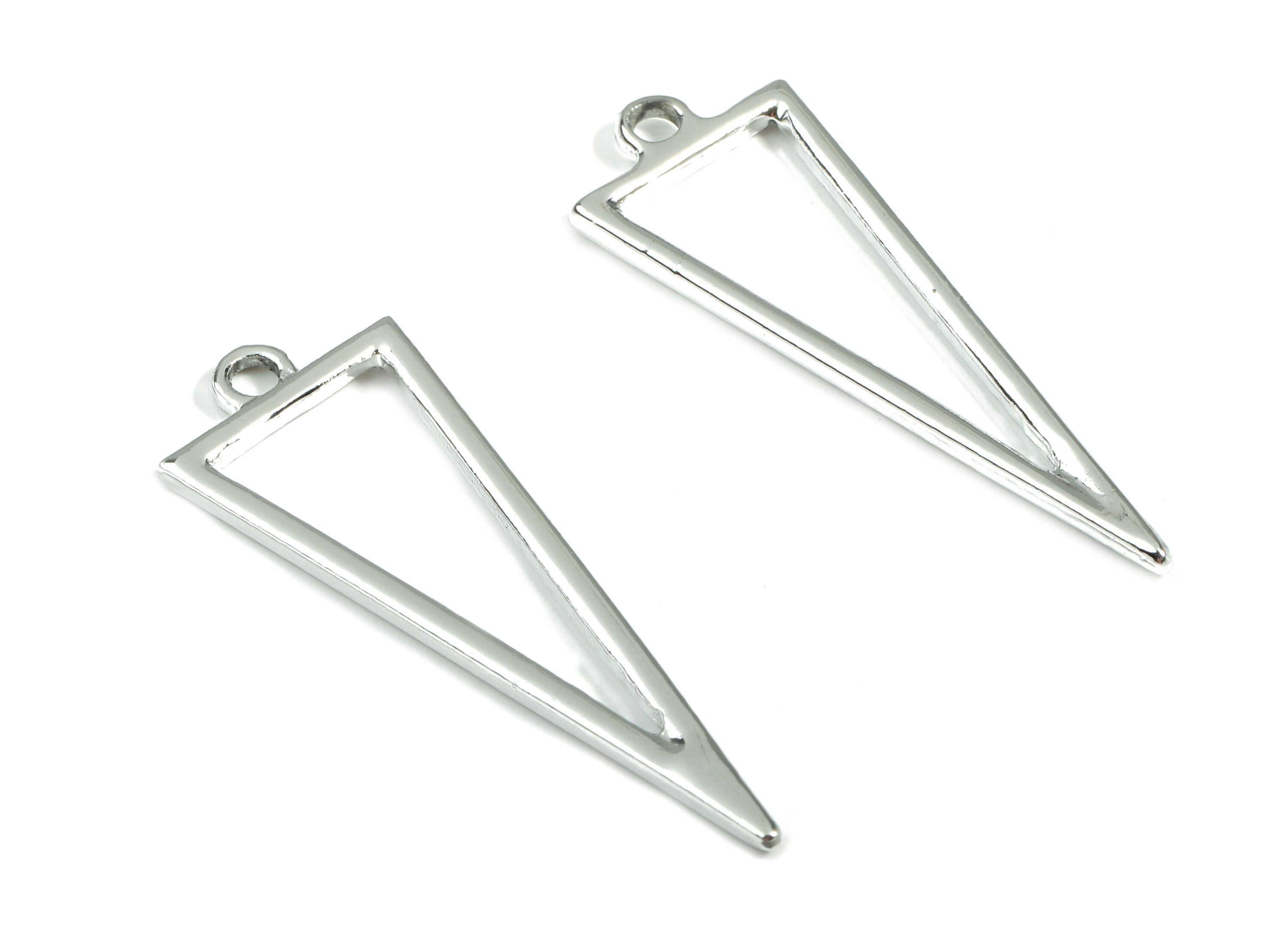 Alloy Triangle Earring Charms - Zinc Alloy Triangle Pendant - Silver Tone Plated - Jewelry Supplies - 42.53x15.41x1.95mm - ZZ1668 - DOMEDBAZAAR