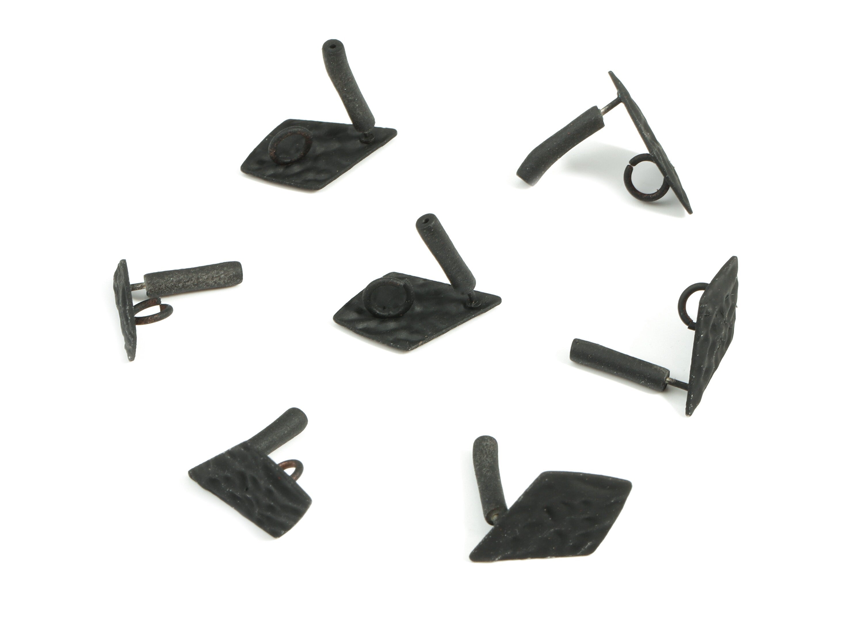Alloy Rhombus Stud Earring With Loop - Zinc Alloy Rhombus Earring Post - Silver Stud - Matte Black Tone Plated - 18.14x11.34x0.98mm - ZZ1601 - DOMEDBAZAAR