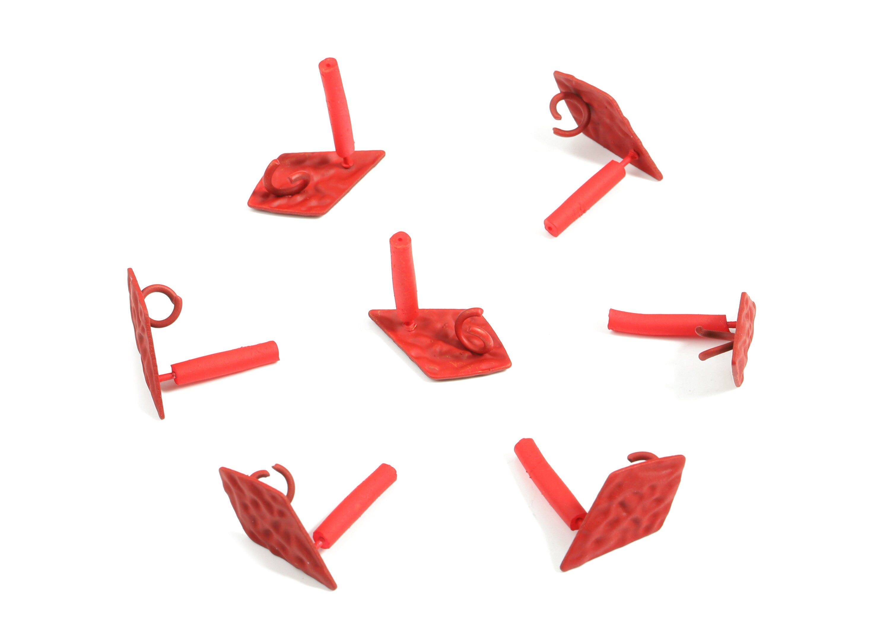 Alloy Rhombus Stud Earring With Loop - Zinc Alloy Rhombus Earring Post - Silver Stud - Matte Red Tone Plated - 18.14x11.34x0.98mm - ZZ1618 - DOMEDBAZAAR
