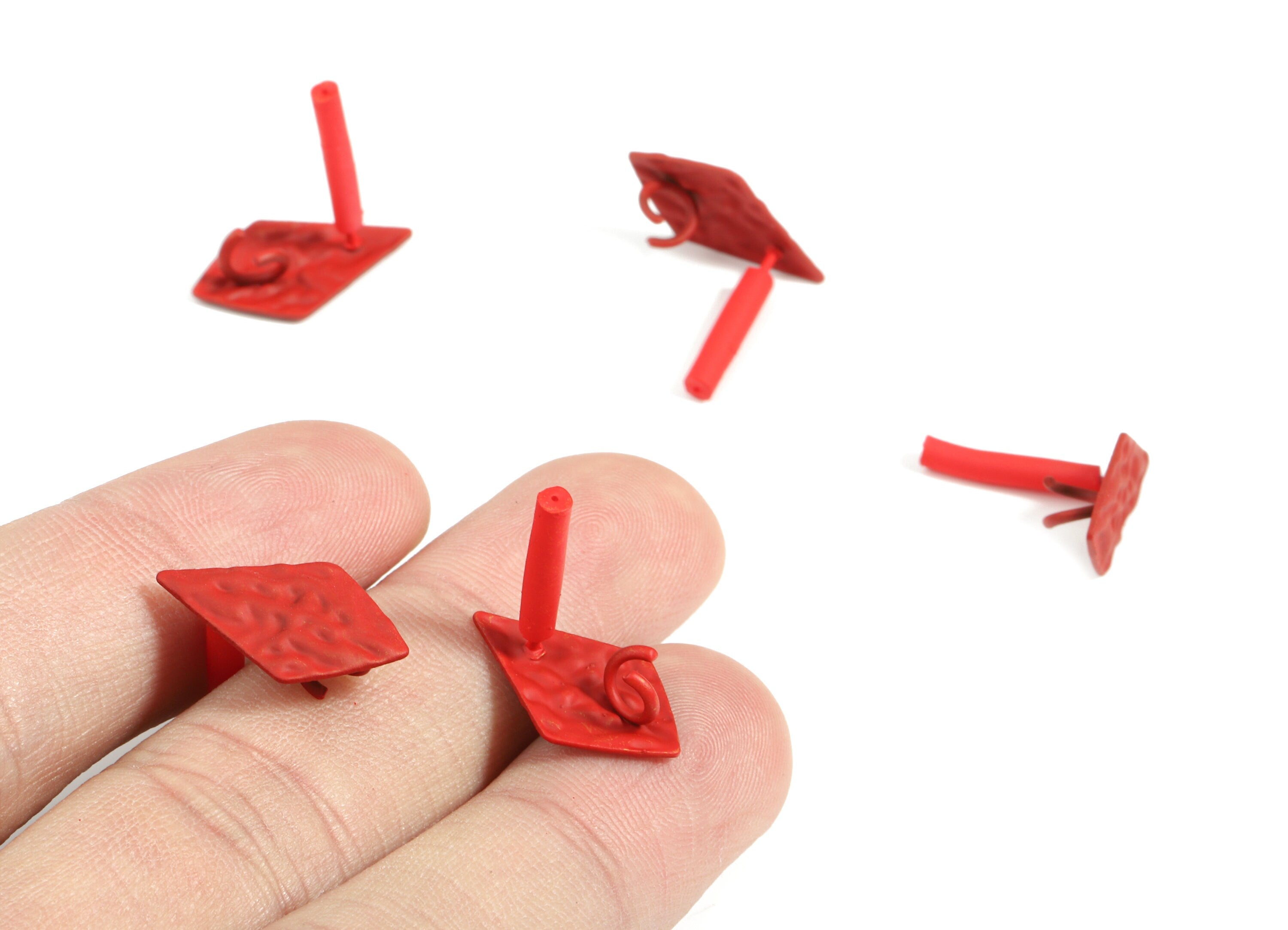 Alloy Rhombus Stud Earring With Loop - Zinc Alloy Rhombus Earring Post - Silver Stud - Matte Red Tone Plated - 18.14x11.34x0.98mm - ZZ1618 - DOMEDBAZAAR