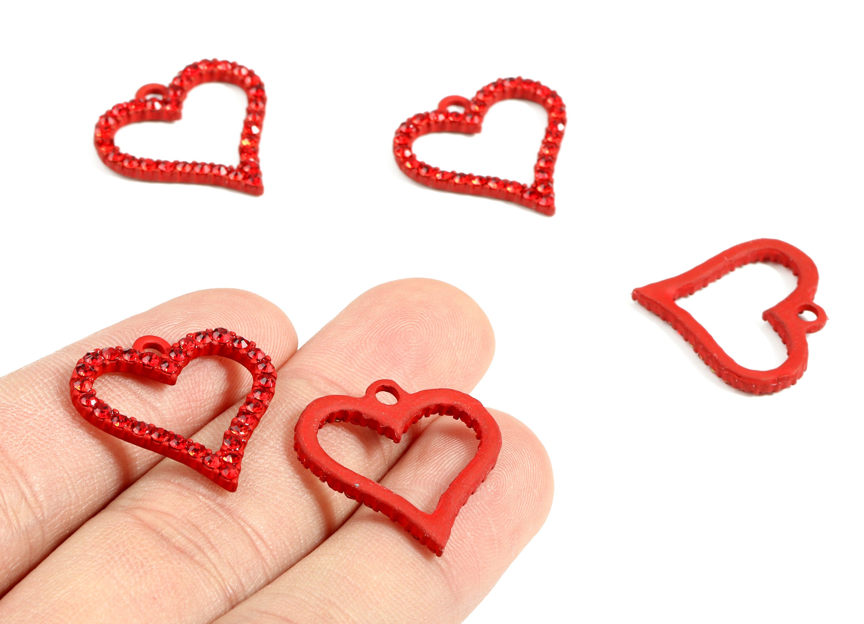 Alloy Heart Ring Earring Charms With Glasses - Zinc Alloy Heart Pendant - Matte Red Tone Plated - Jewelry Supplies - 22.29x22x2.7mm - ZZ1651 - DOMEDBAZAAR