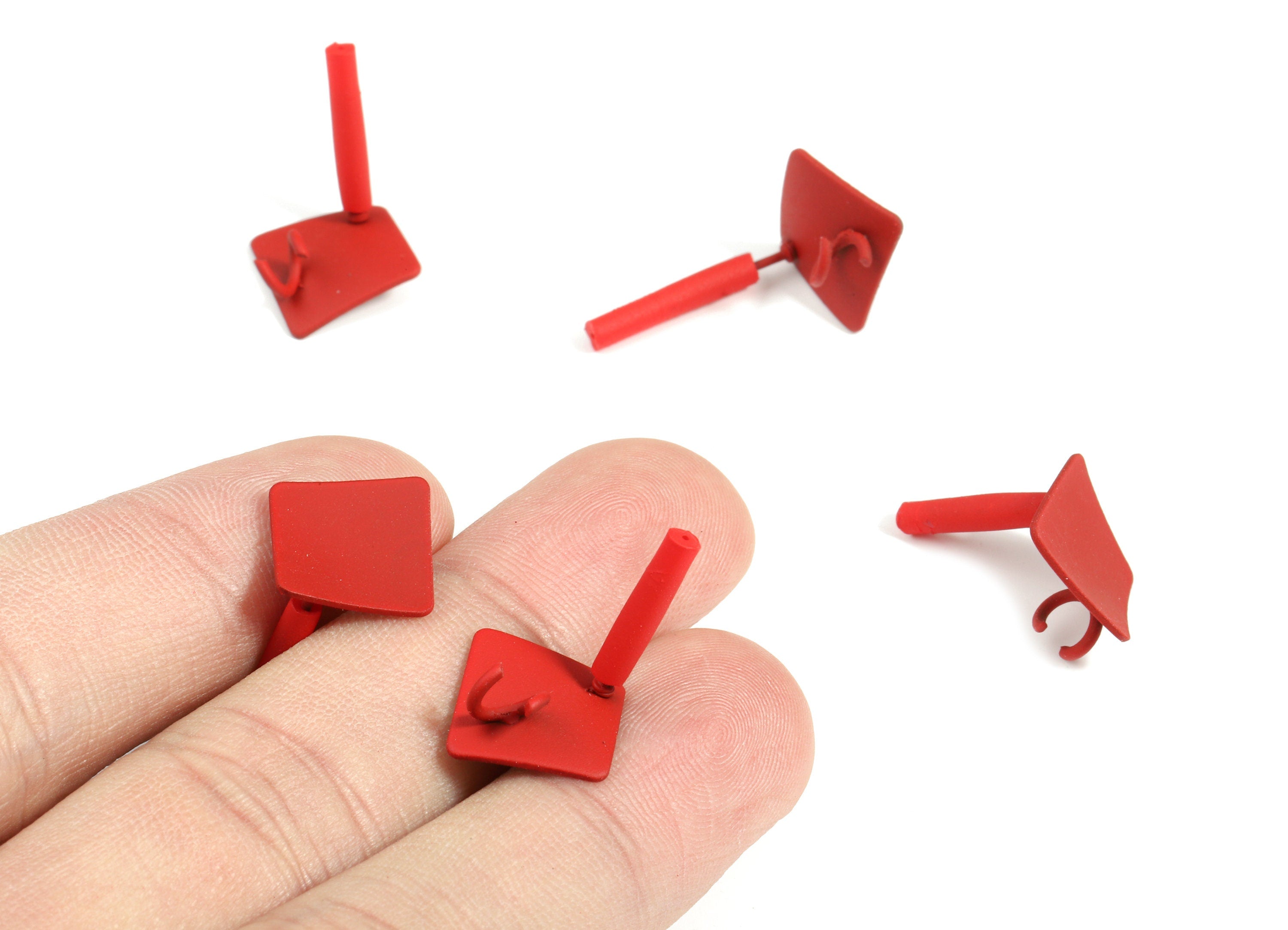 Alloy Square Stud Earring With Loop - Zinc Alloy Square Earring Post - Silver Stud - Matte Red Tone Plated - 11.48x11.48x0.82mm - ZZ1614 - DOMEDBAZAAR