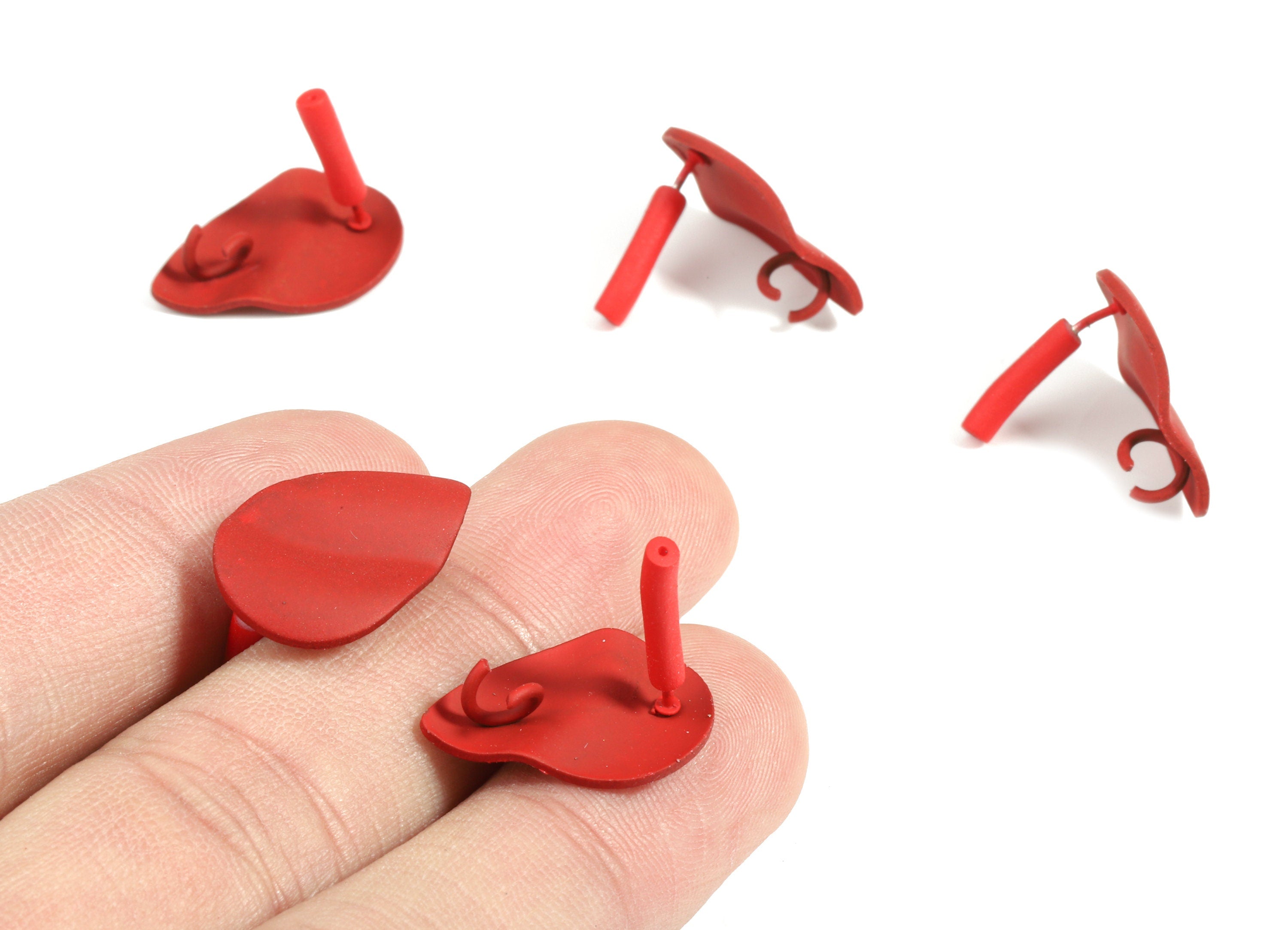 Alloy Drop Stud Earring With Loop - Zinc Alloy Drop Earring Post - Silver Stud - Matte Red Tone Plated - 19.68x13.13x1.27mm - ZZ1627 - DOMEDBAZAAR