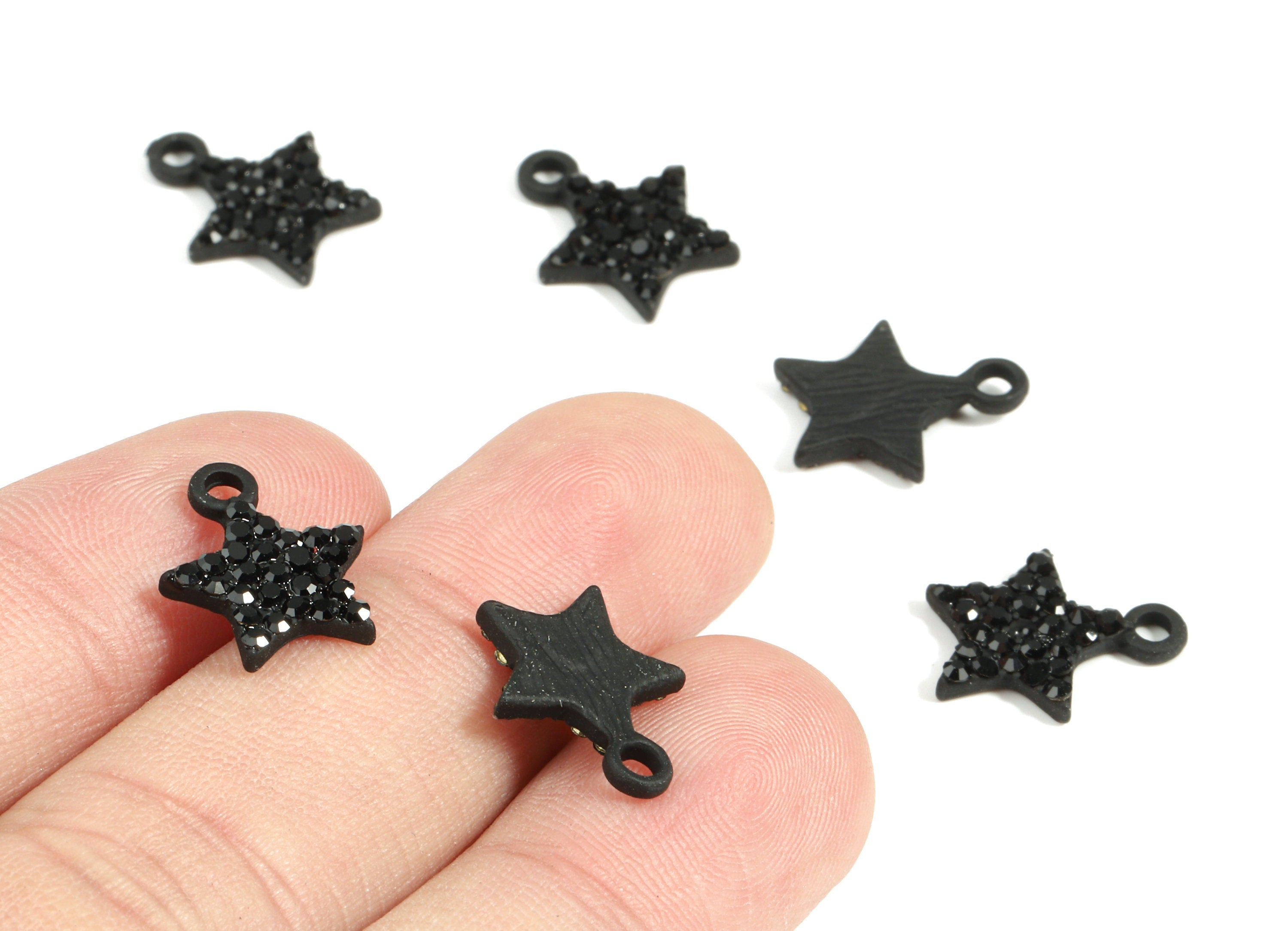 Alloy Star Earring Charms With Glasses - Zinc Alloy Star Pendant - Matte Black Tone Plated - Jewelry Supplies - 14.59x11.48x2.18mm - ZZ1638 - DOMEDBAZAAR