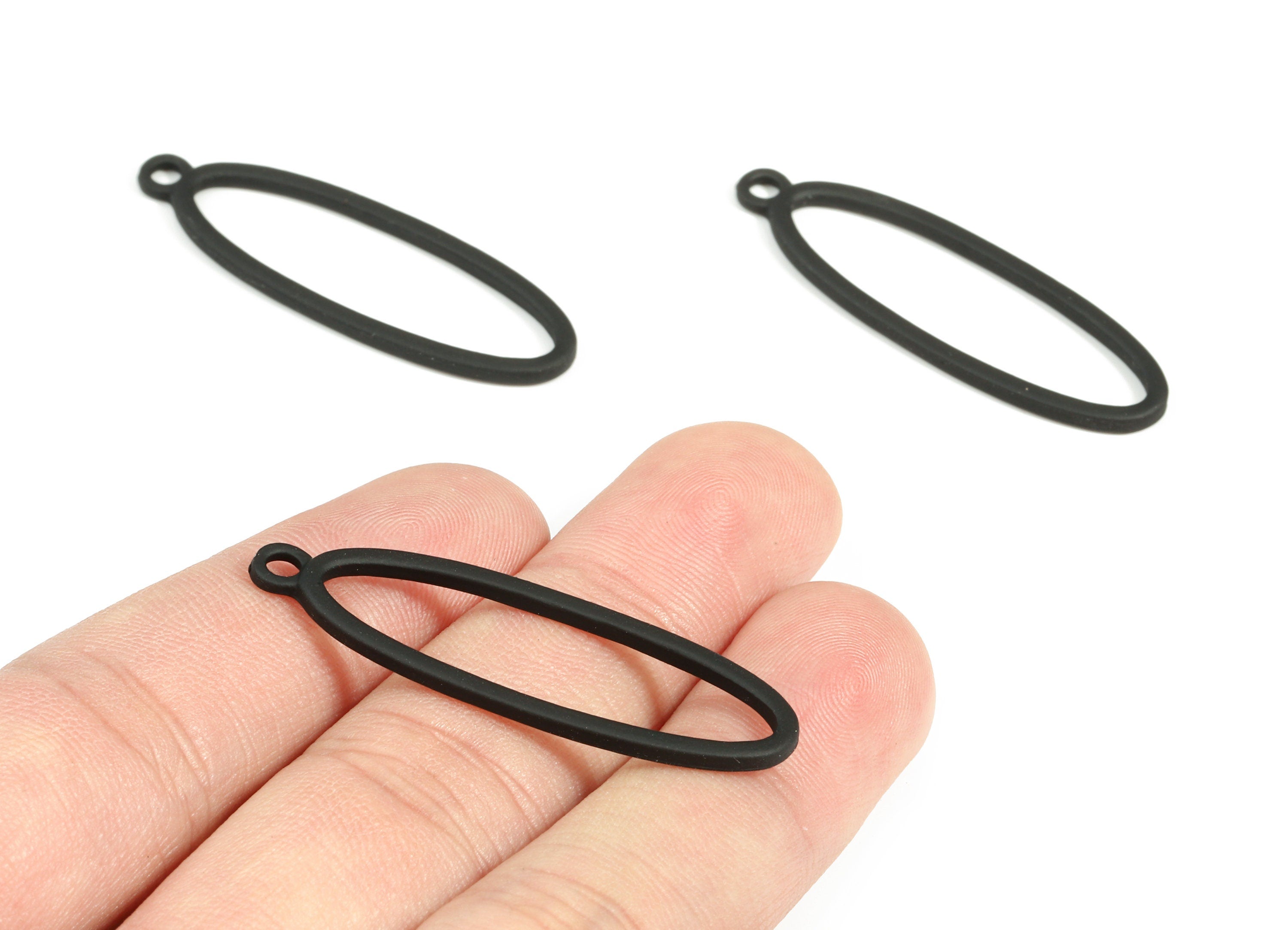 Alloy Oval Earring Charms - Zinc Alloy Oval Pendant - Matte Black Tone Plated - Jewelry Supplies - 42.54x13.4x1.98mm - ZZ1678 - DOMEDBAZAAR