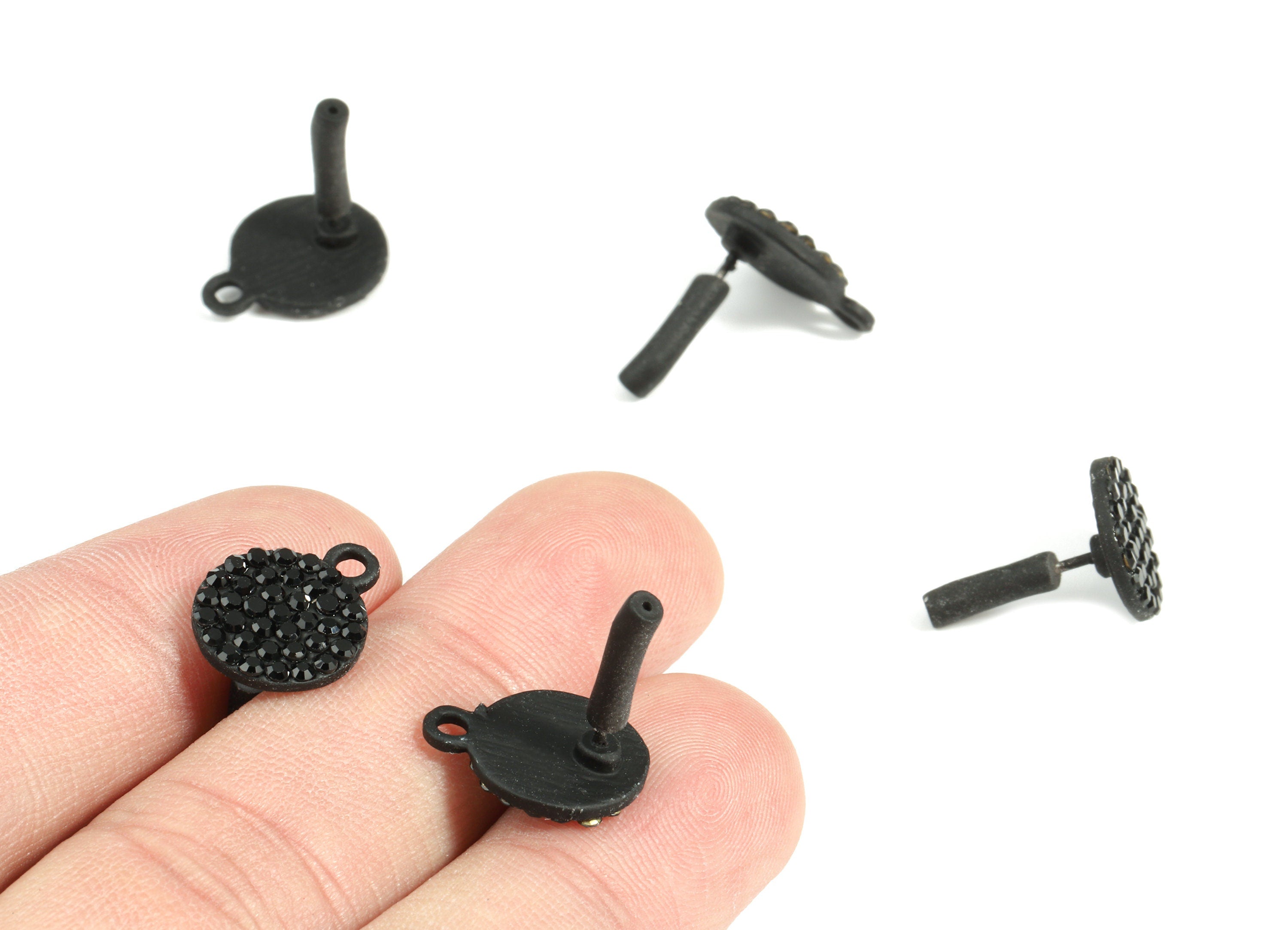 Alloy Round Stud Earring With Glasses - Zinc Alloy Circle Earring Post With Loop - Matte Black Tone Plated - 15.1x11.62x1.82mm - ZZ1642 - DOMEDBAZAAR