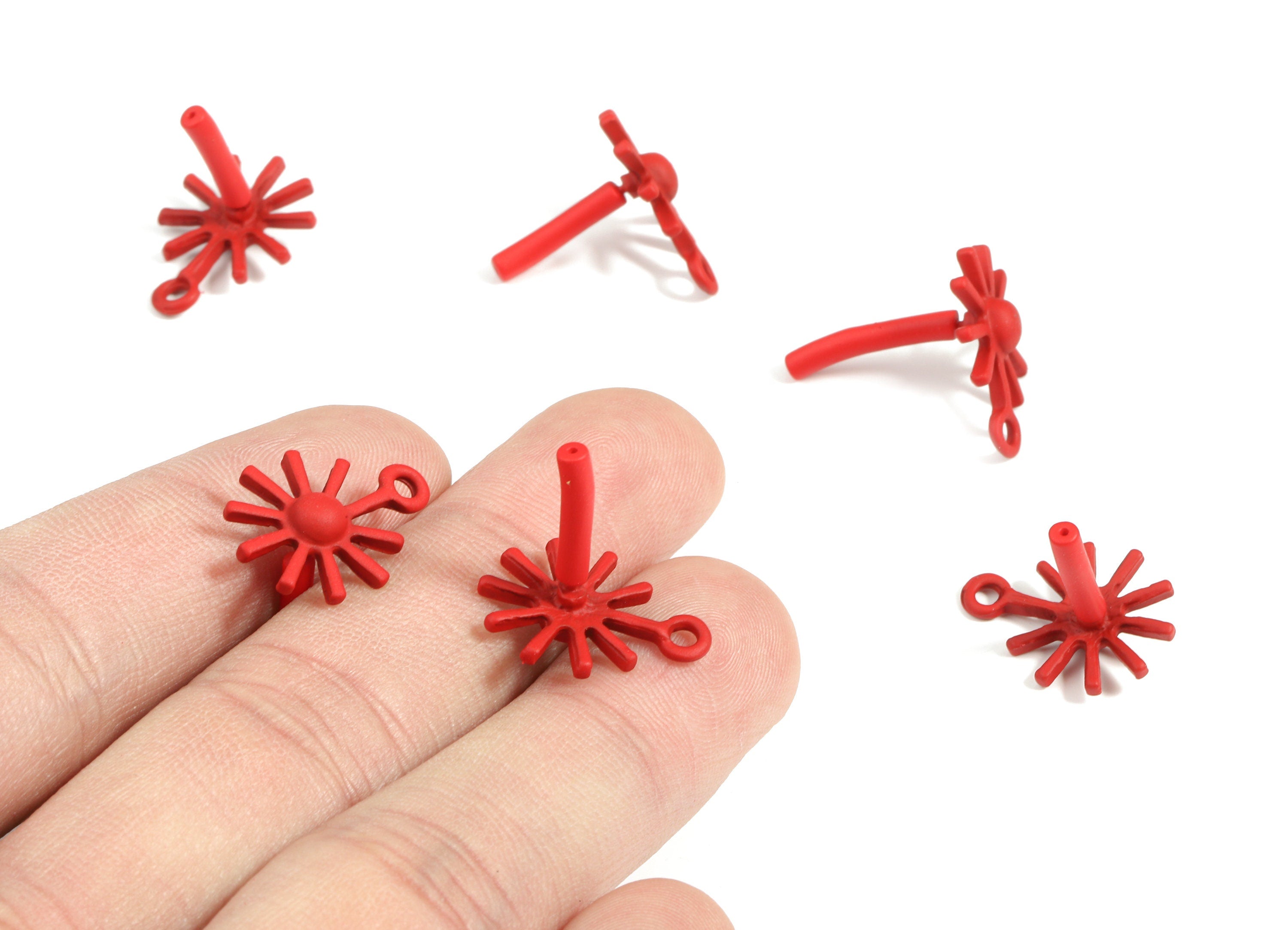 Alloy Star Stud Earring With Loop - Zinc Alloy Sun Earring Post - Surgical Stud - Matte Red Tone Plated - 18.45x13.47x1.74mm - ZZ1685 - DOMEDBAZAAR