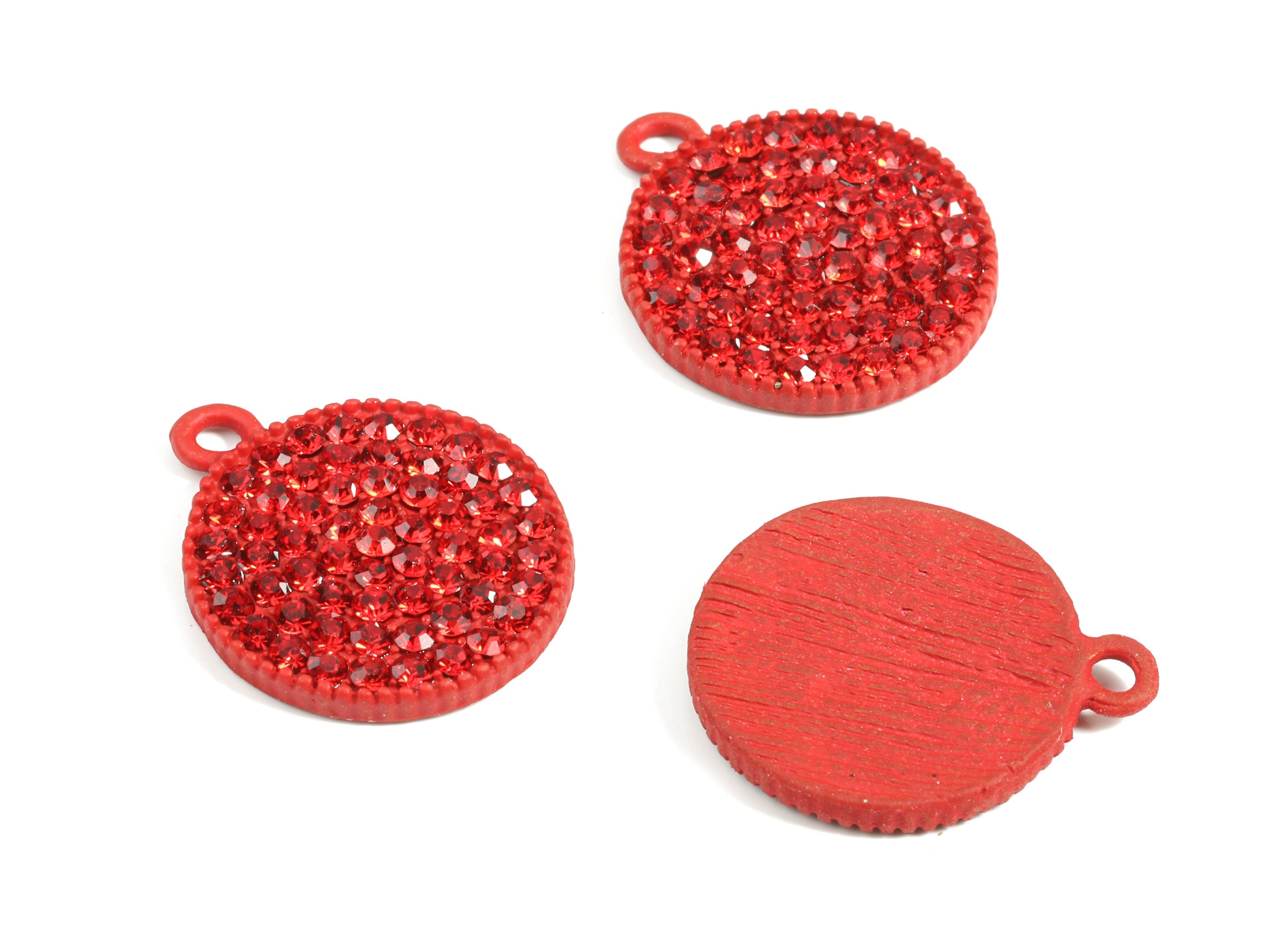 Alloy Round Earring Charms With Glasses - Zinc Alloy Circle Pendant - Matte Red Tone Plated - Jewelry Supplies - 22.8x18.97x2.61mm - ZZ1631 - DOMEDBAZAAR