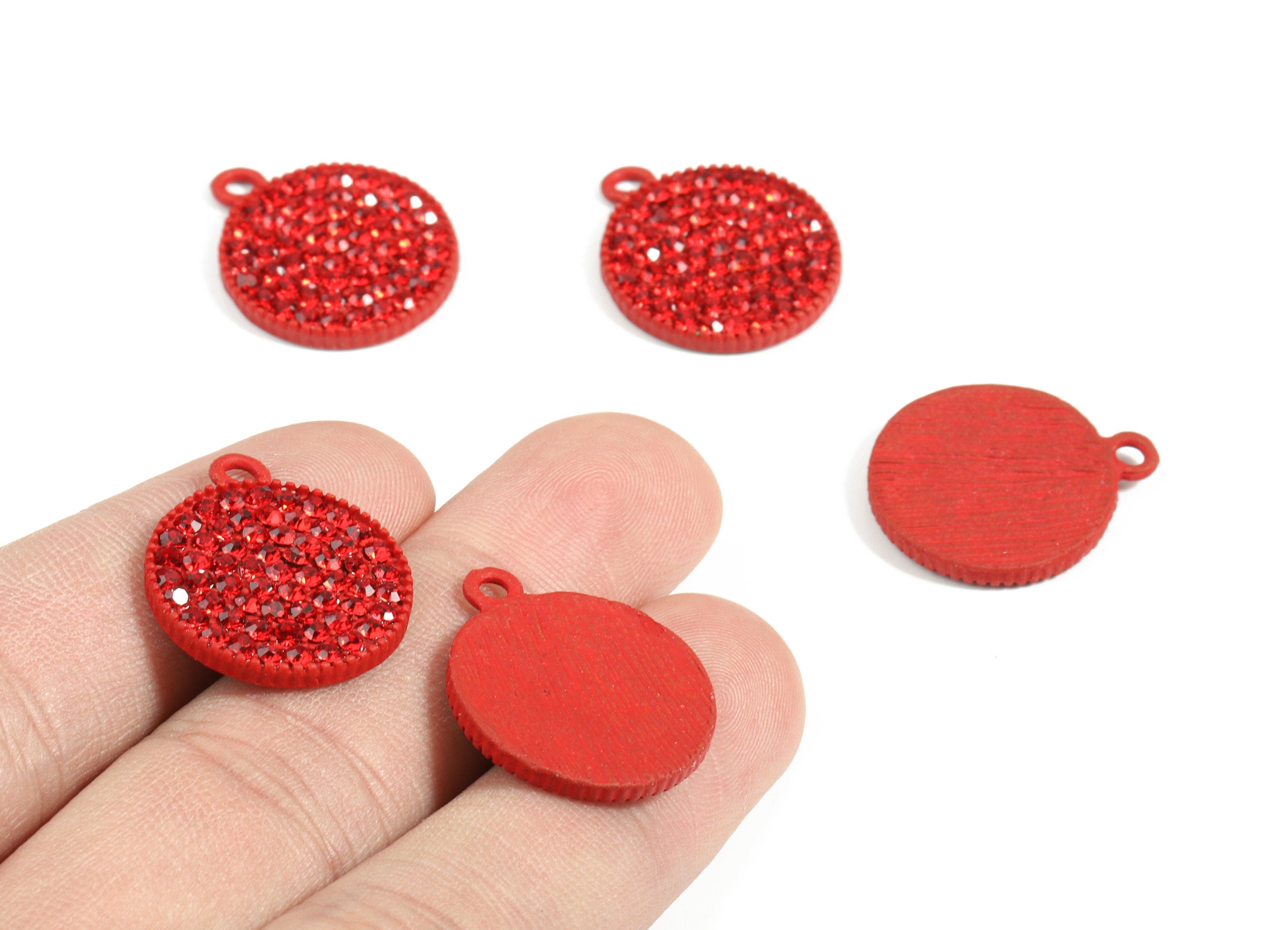 Alloy Round Earring Charms With Glasses - Zinc Alloy Circle Pendant - Matte Red Tone Plated - Jewelry Supplies - 22.8x18.97x2.61mm - ZZ1631 - DOMEDBAZAAR