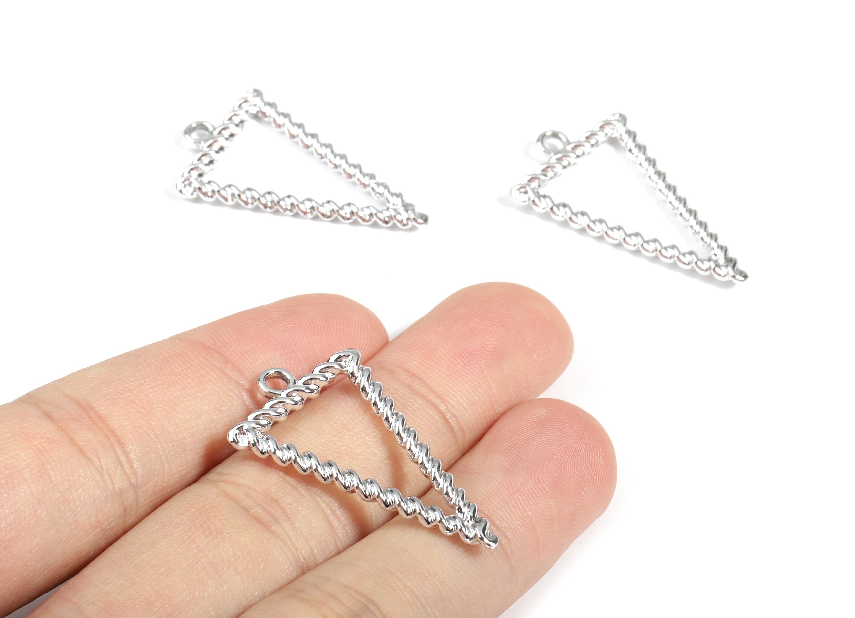 Alloy Triangle Earring Charms - Zinc Alloy Screw Triangle Pendant - Silver Tone Plated - Jewelry Supplies - 32.21x20.74x2.66mm - ZZ1671 - DOMEDBAZAAR