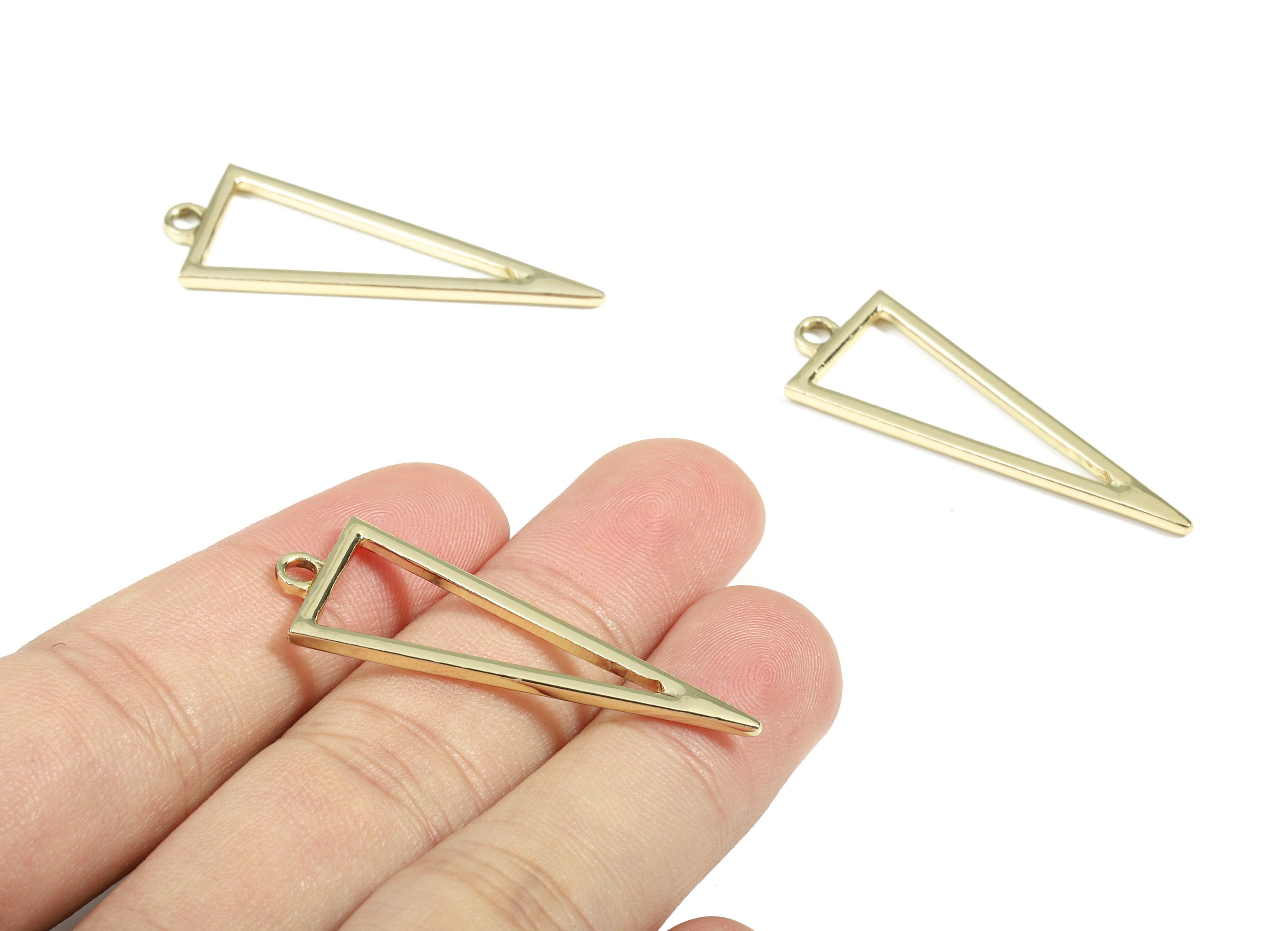 Alloy Triangle Earring Charms - Zinc Alloy Triangle Pendant - Gold Tone Plated - Jewelry Supplies - 42.53x15.41x1.95mm - ZZ1667 - DOMEDBAZAAR