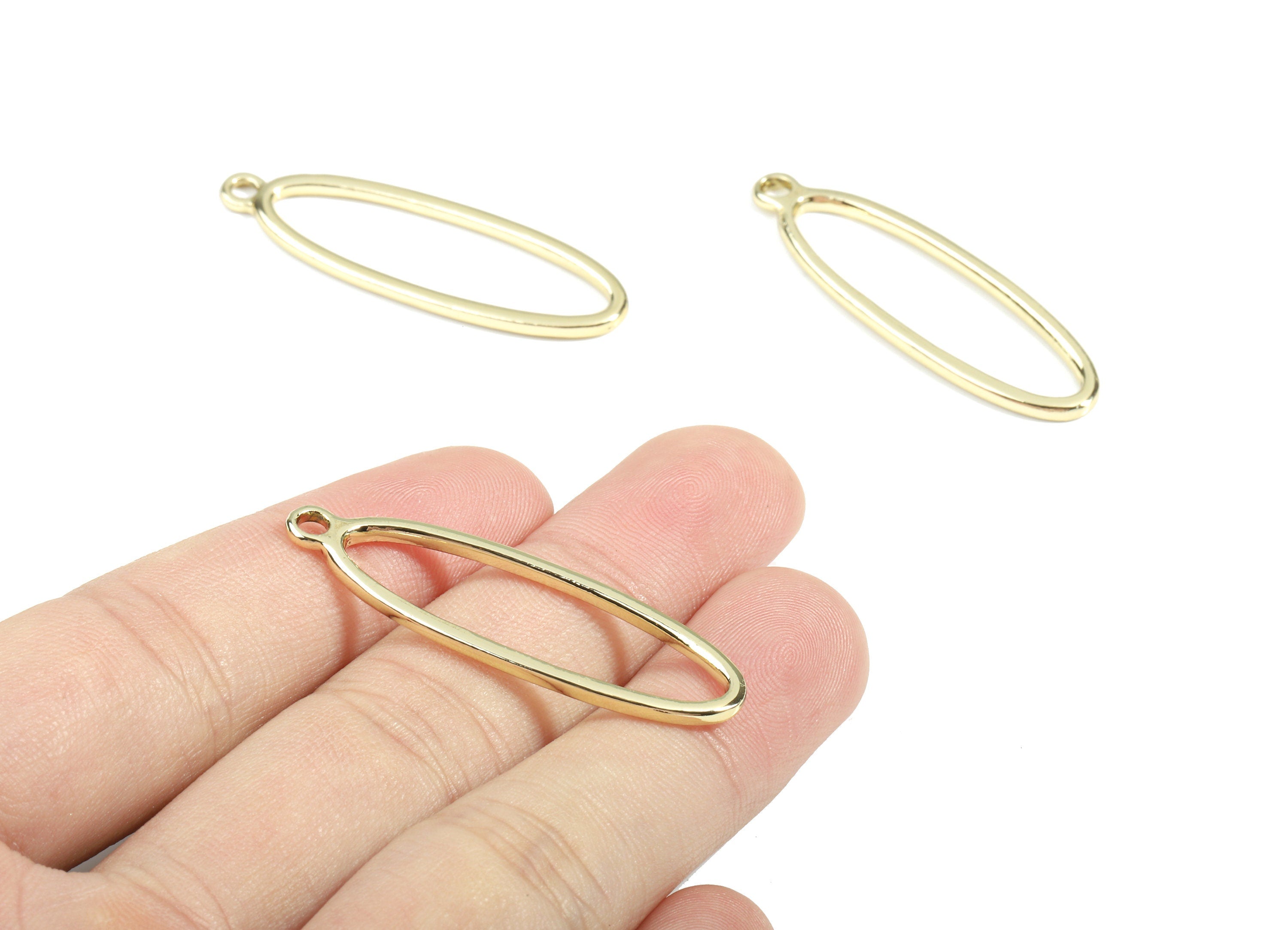 Alloy Oval Earring Charms - Zinc Alloy Oval Pendant - Gold Tone Plated - Earring Findings - Jewelry Supplies - 42.54x13.4x1.97mm - ZZ1676 - DOMEDBAZAAR
