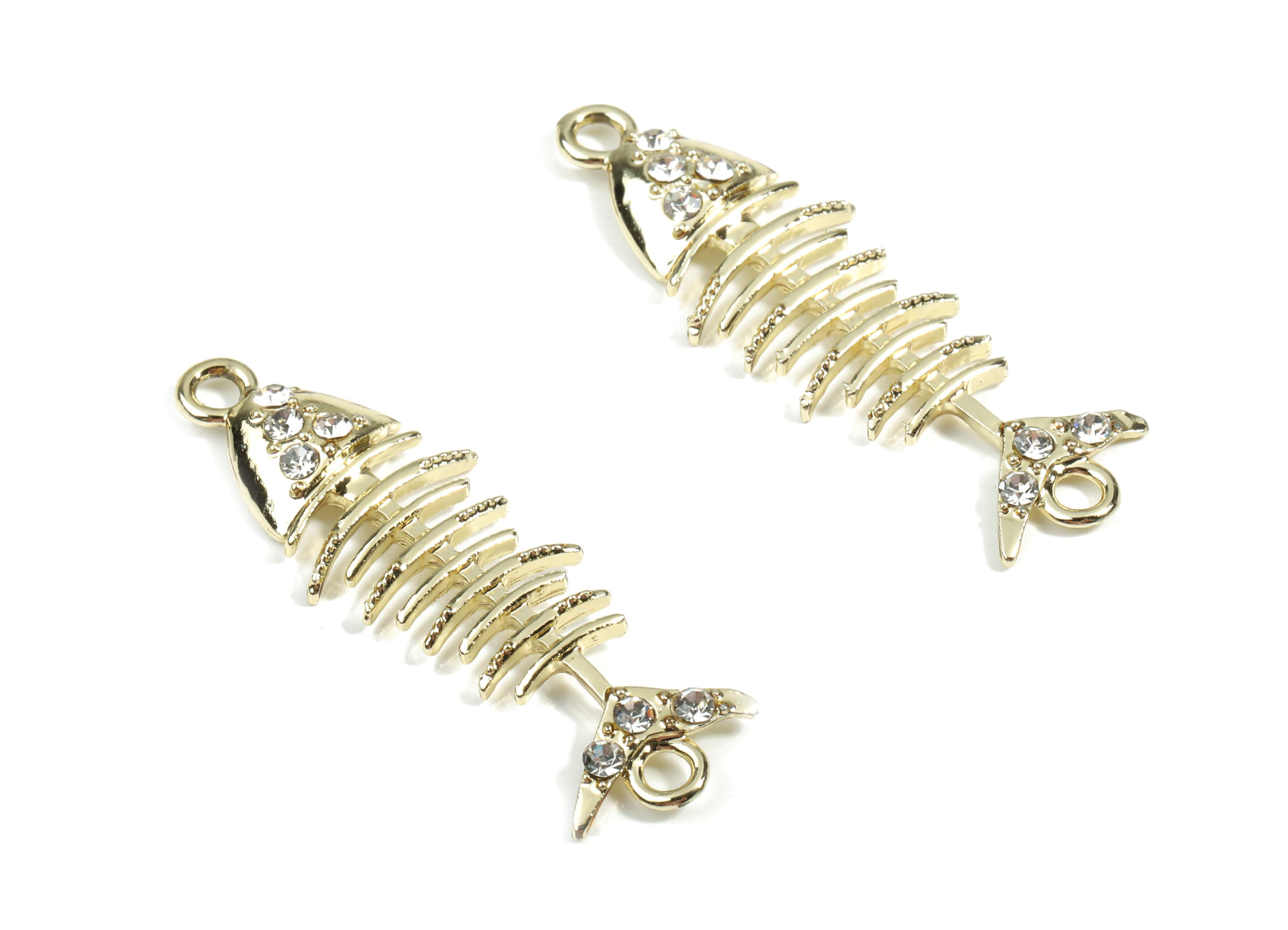 Alloy Fish Bone Pendant With Glasses - Zinc Alloy Bone Connector - Gold Tone Plated - Jewelry Supplies - 44.03x14.16x3.94mm - ZZ1680 - DOMEDBAZAAR