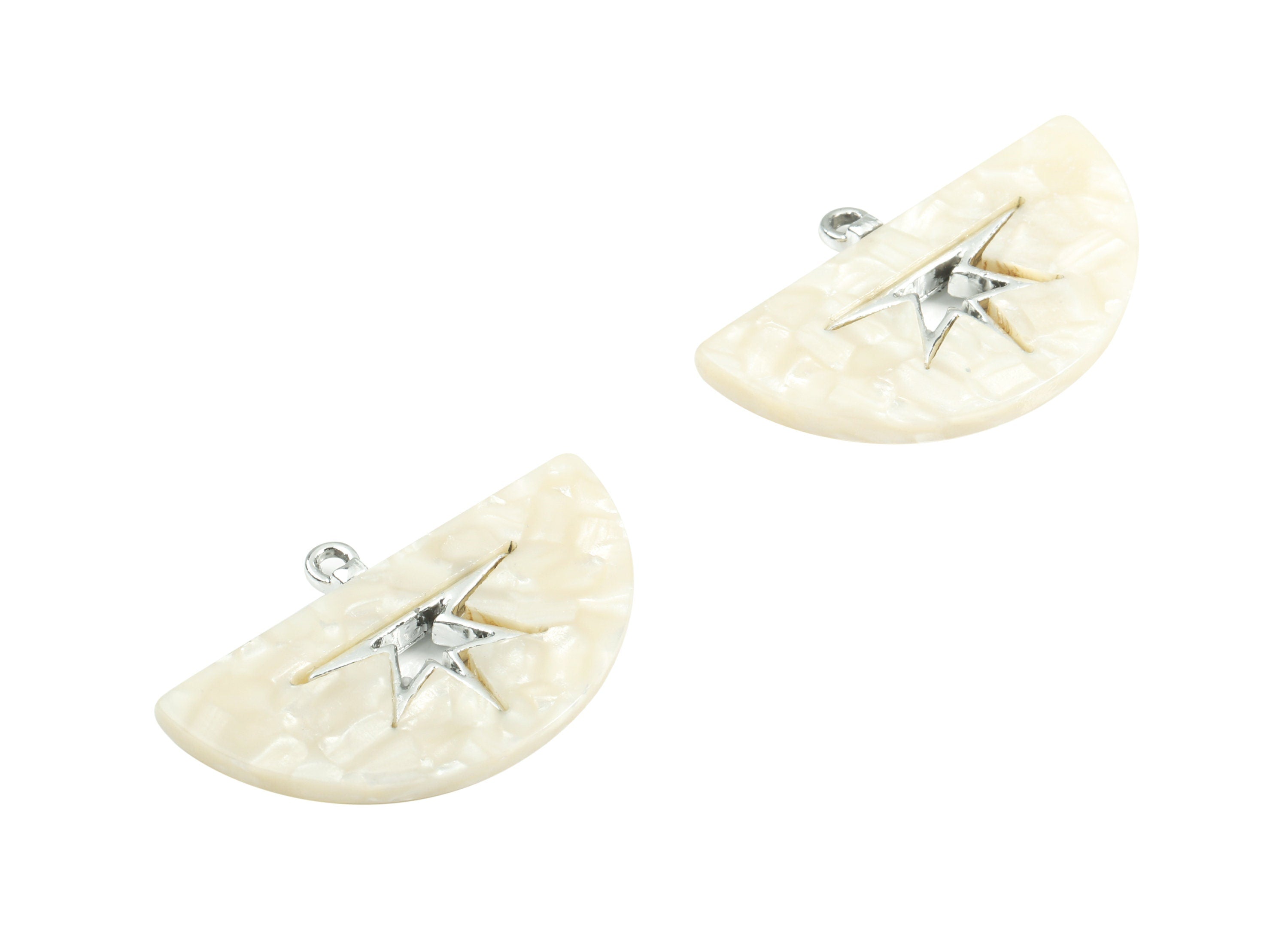 Alloy Frame Acetate Semi Circle Earring Charms - Alloy Acetate Half Oval Pendant - Color Code:A33- 38.49x25.24x4.64mm - AC1852-A33-S - DOMEDBAZAAR
